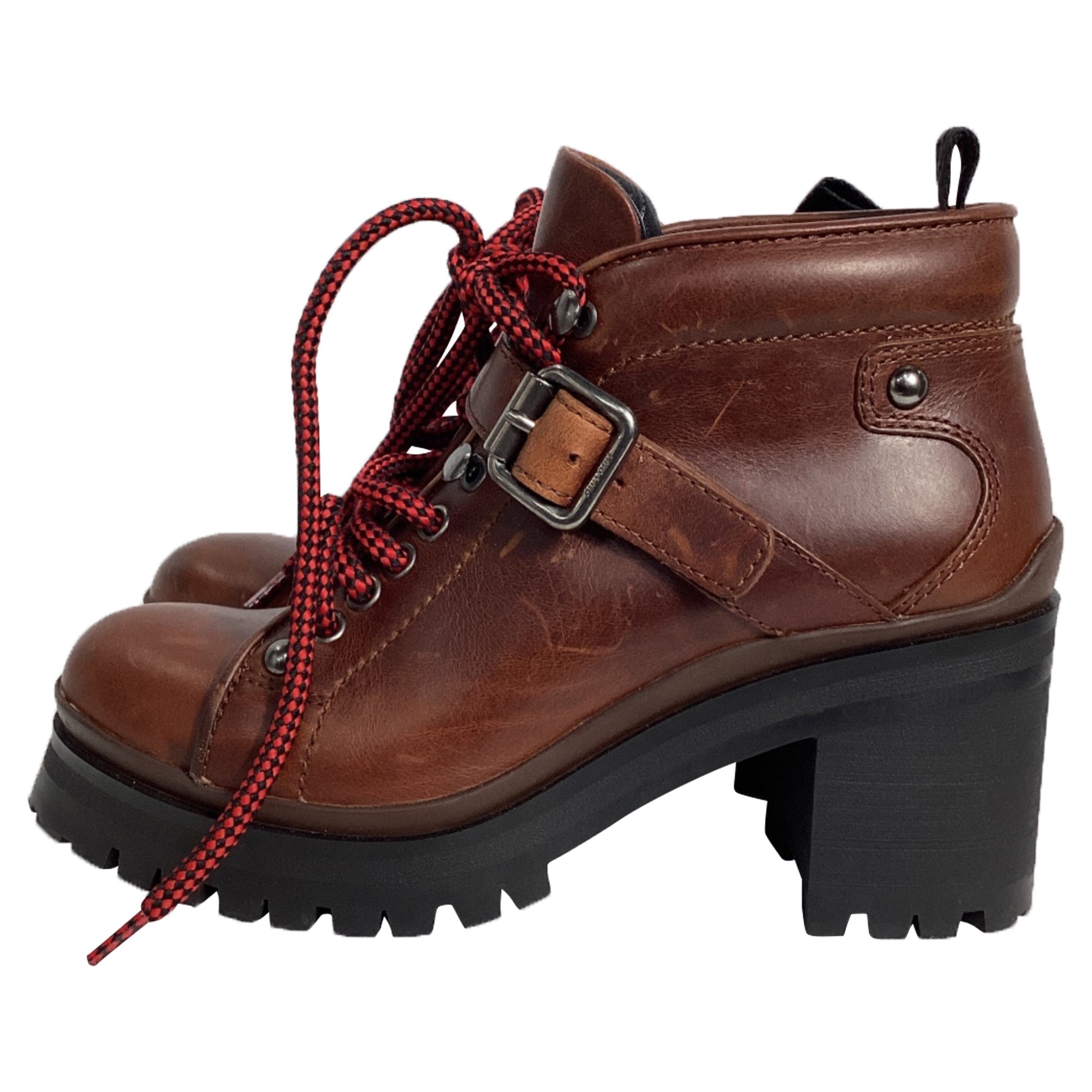 Miu Miu Ankle Combat Boots in Brown Leather