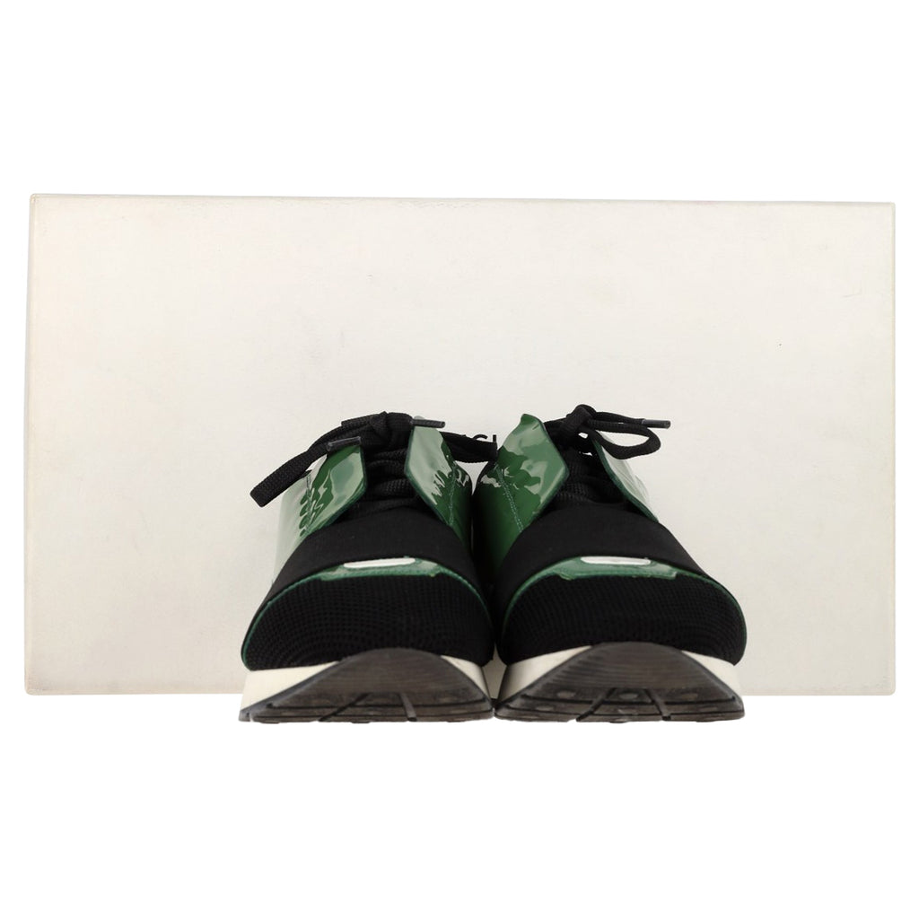 Balenciaga Race Runner Sneakers in Green Patent Leather