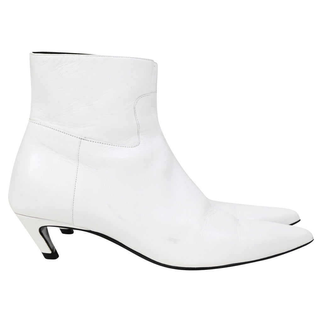 Balenciaga Slanted-Heel Ankle Boots in White Leather