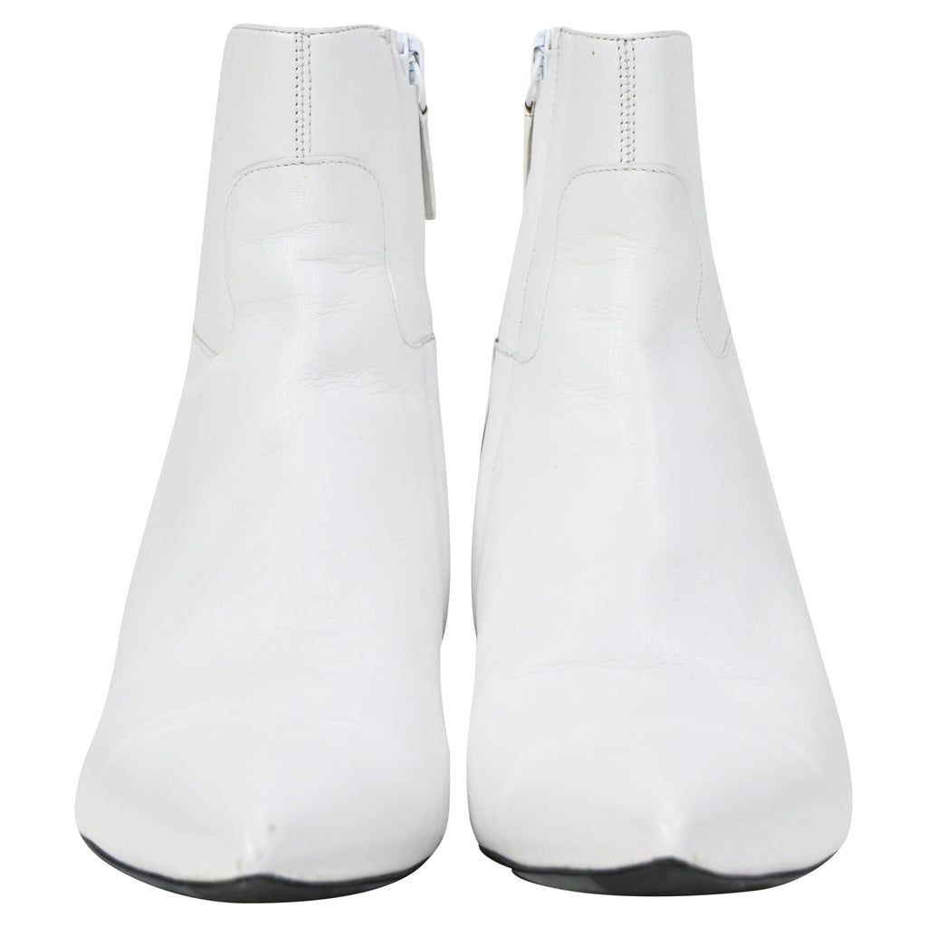 Balenciaga Slanted-Heel Ankle Boots in White Leather