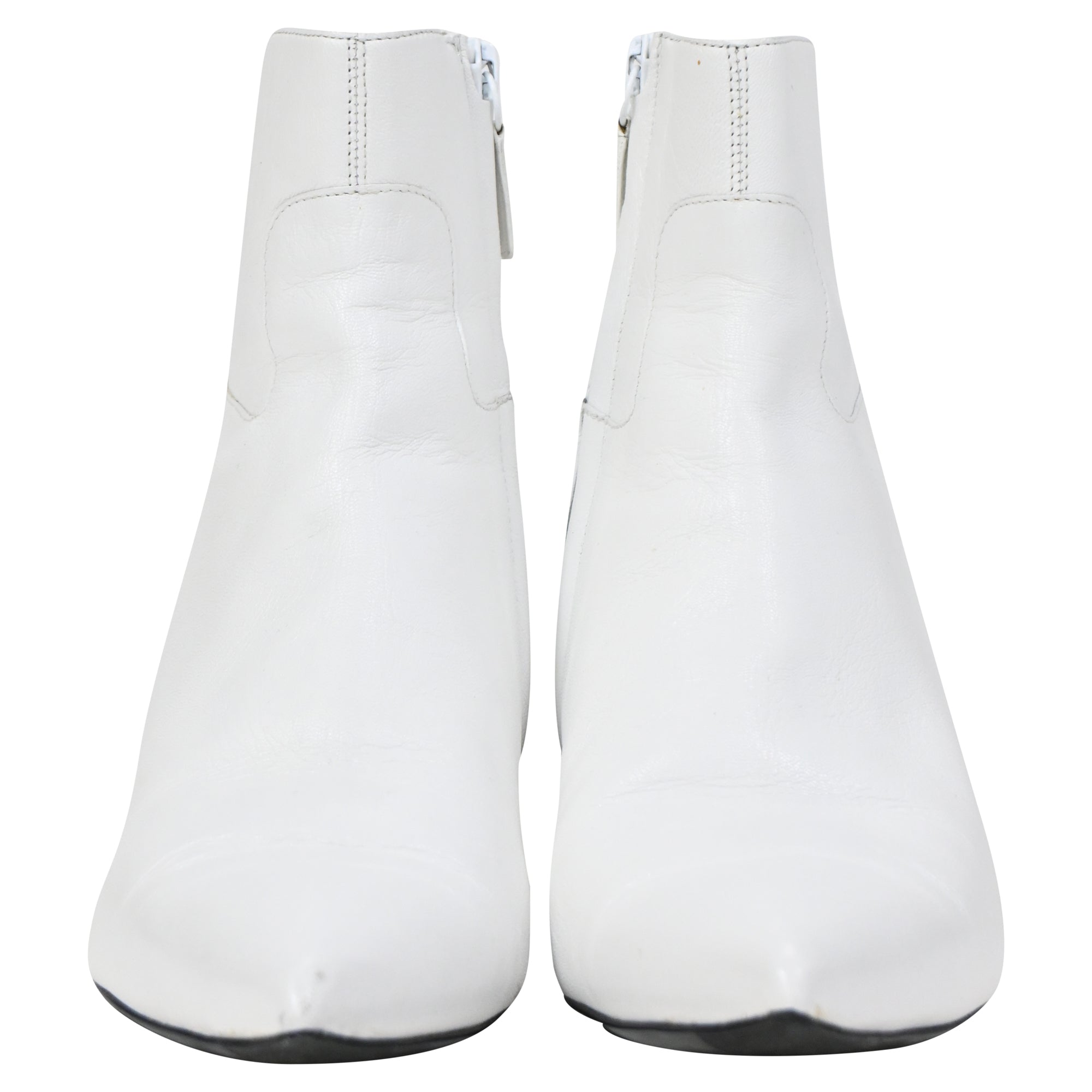 Balenciaga Slanted-Heel Ankle Boots in White Leather
