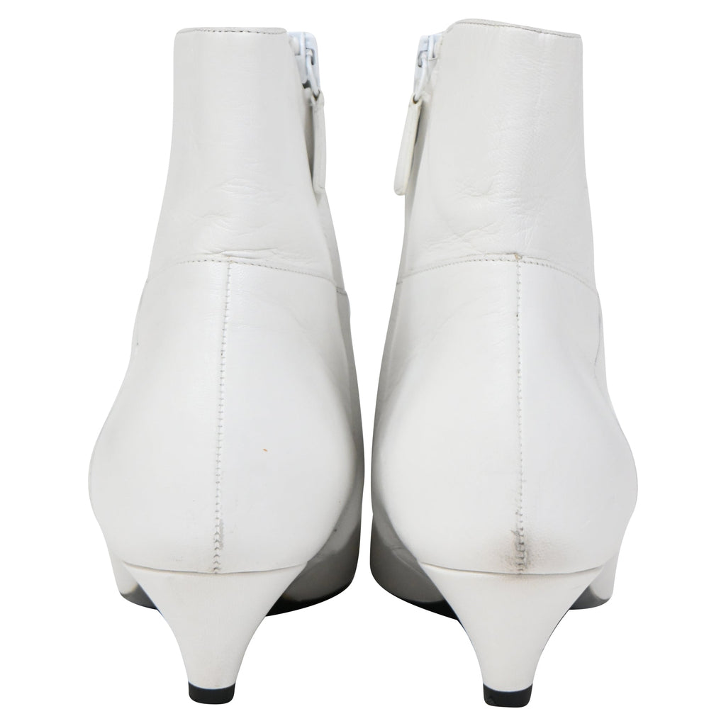 Balenciaga Slanted-Heel Ankle Boots in White Leather