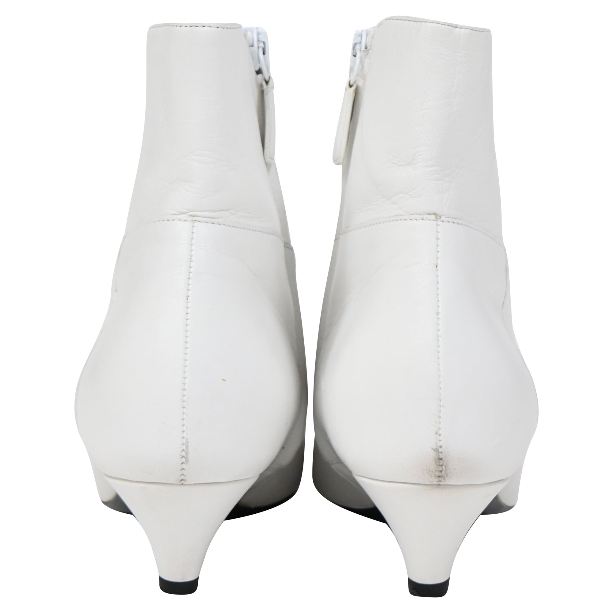 Balenciaga Slanted-Heel Ankle Boots in White Leather