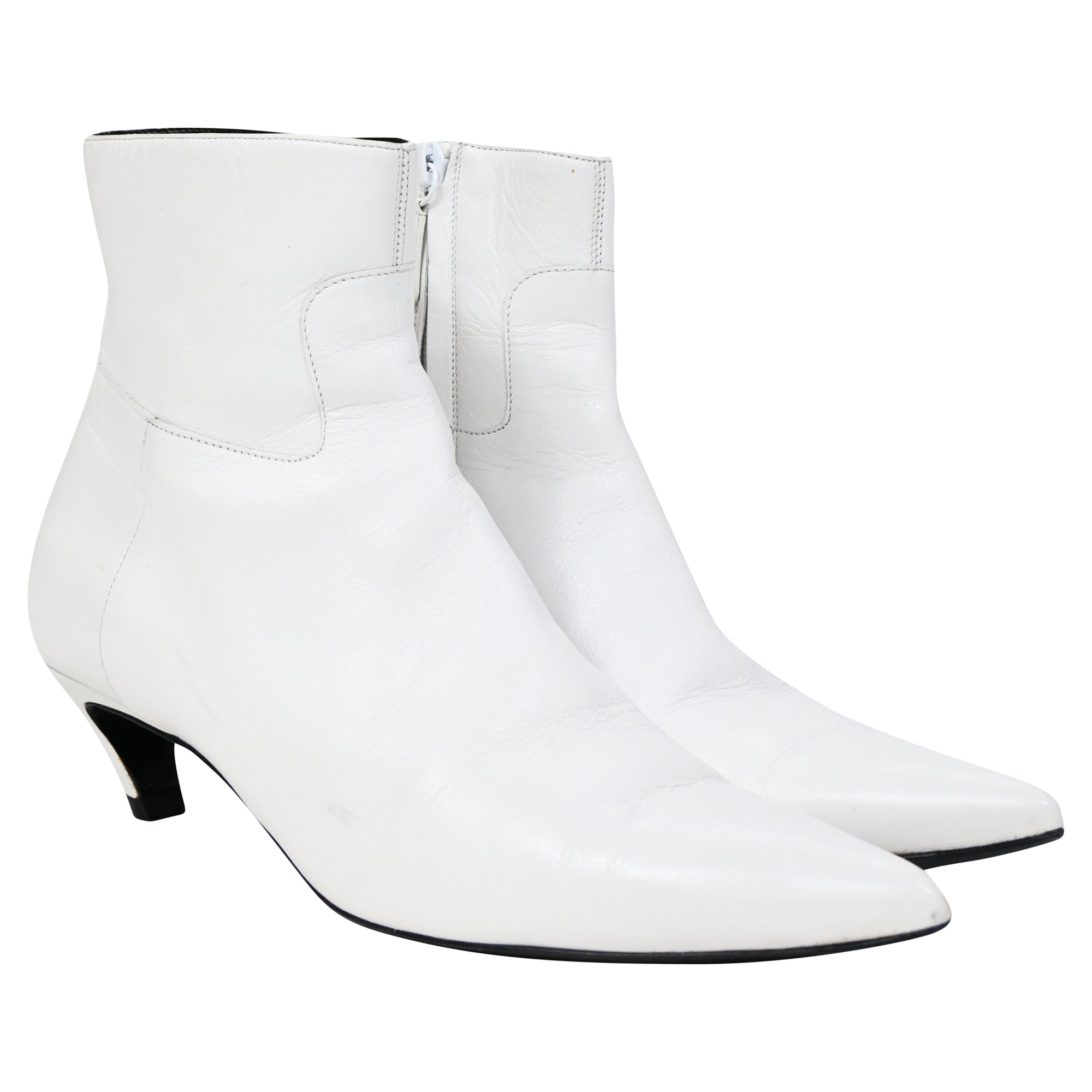 Balenciaga Slanted-Heel Ankle Boots in White Leather