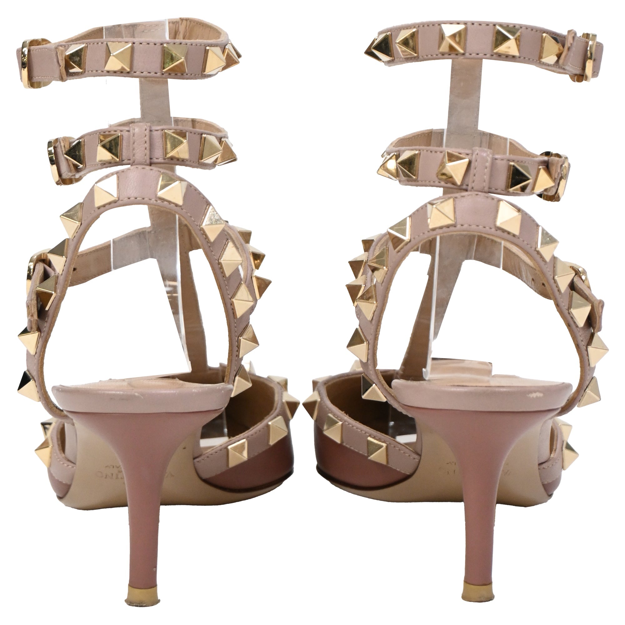 Valentino Garavani Rockstud Caged Pumps in Rose Leather