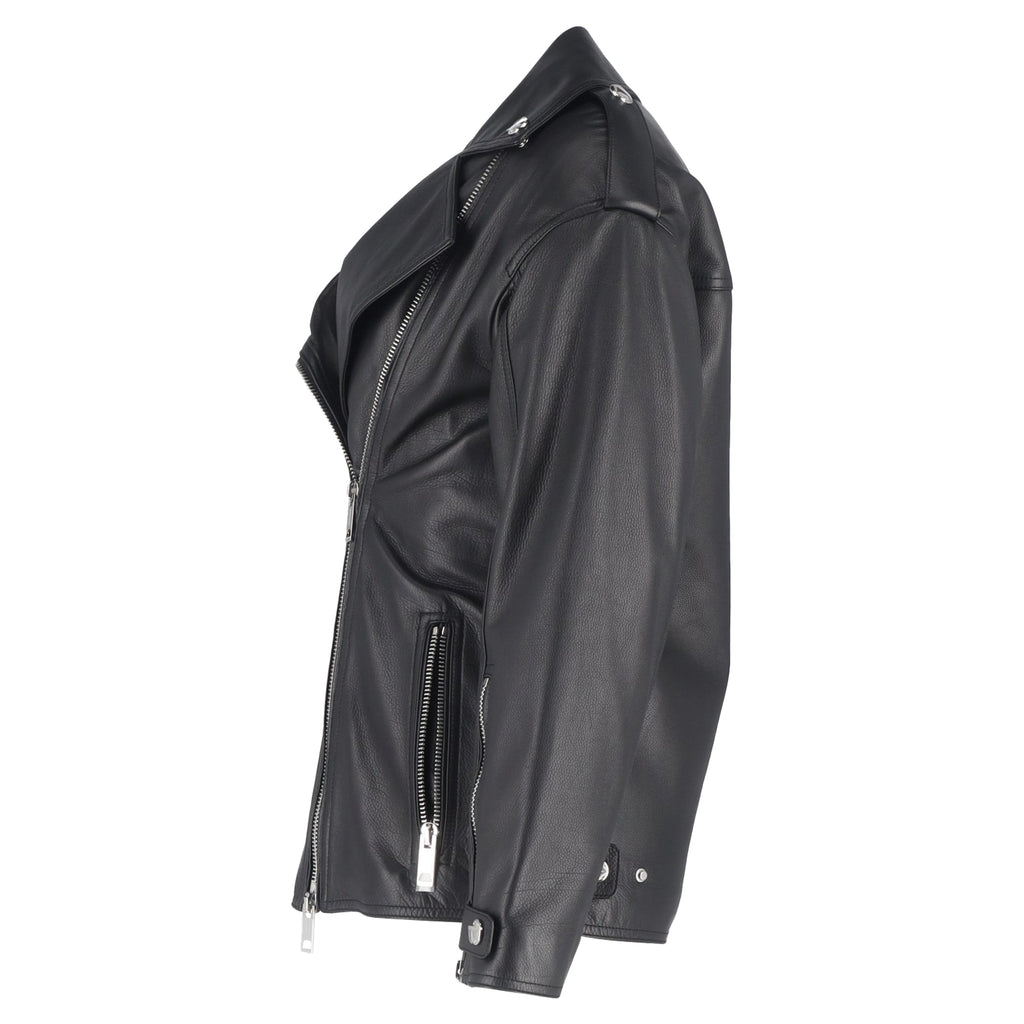 Burberry Stonefield Pocket Detail Biker Jacket in Black Leather