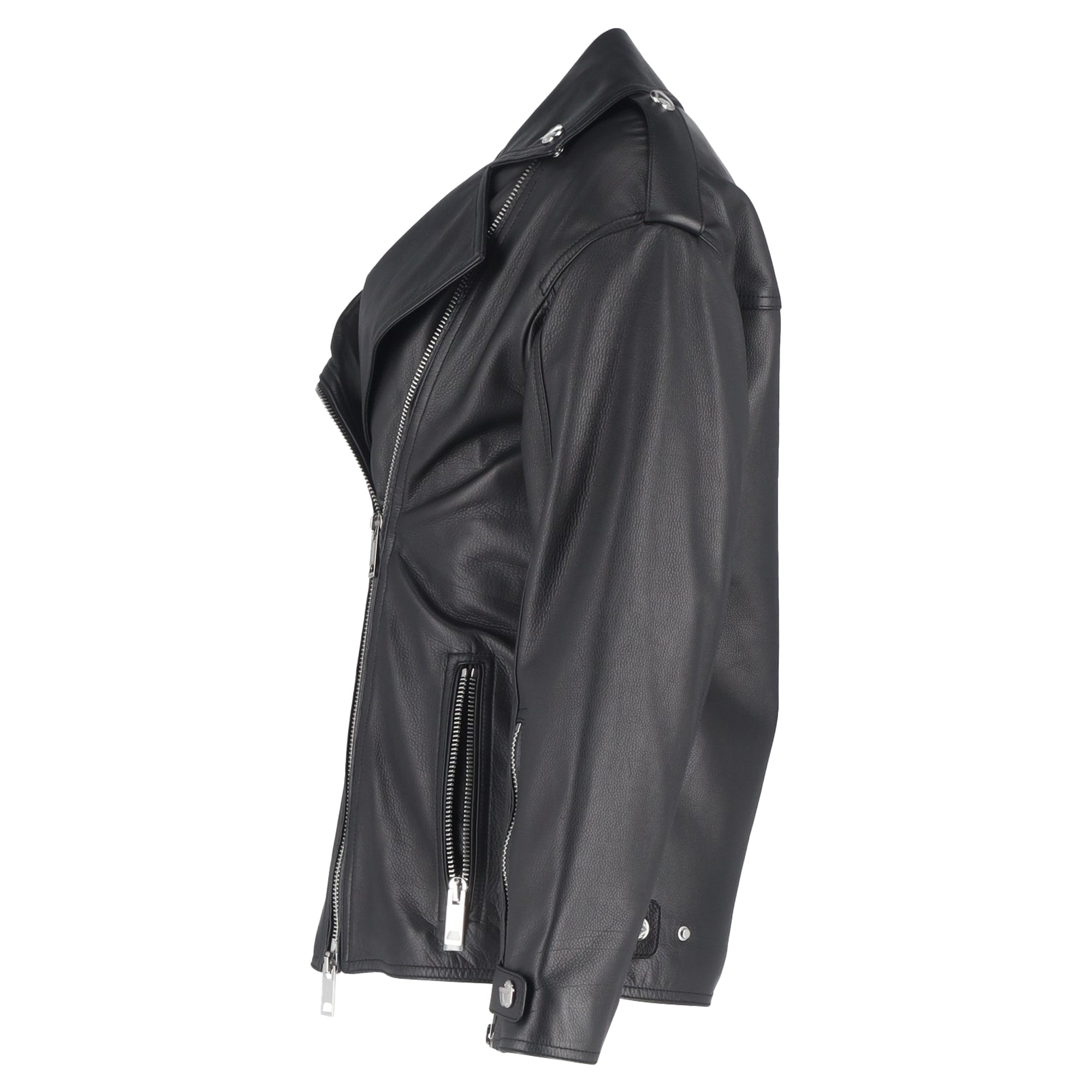 Burberry Stonefield Pocket Detail Biker Jacket in Black Leather
