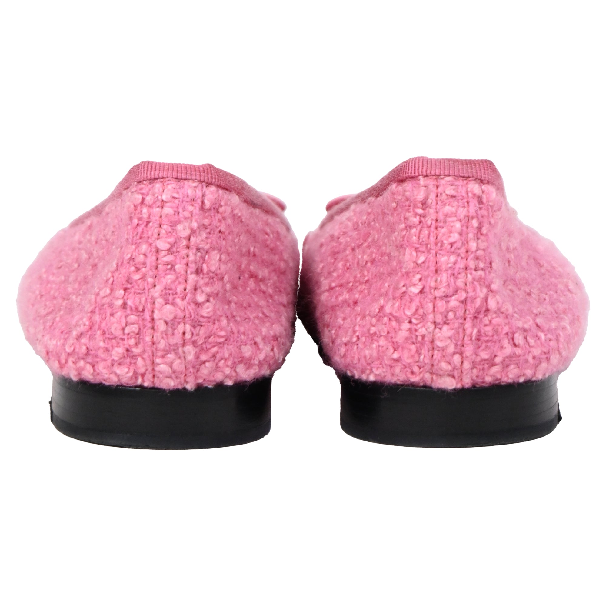 Women's Chanel CC Cap-Toe Bow Ballet Flats in Cotton Tweed