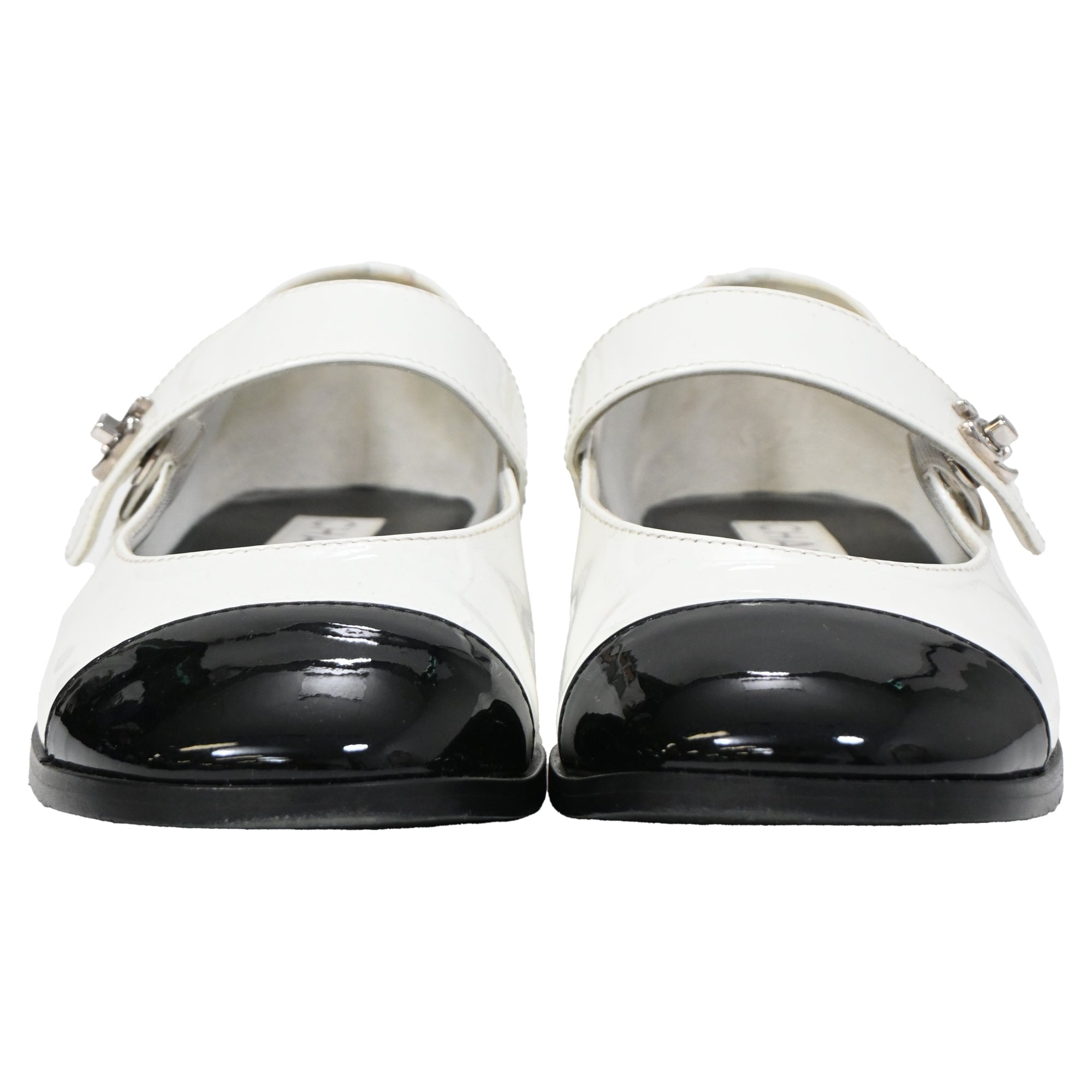 Chanel CC Mary Jane Ballet Flats in White Patent Leather