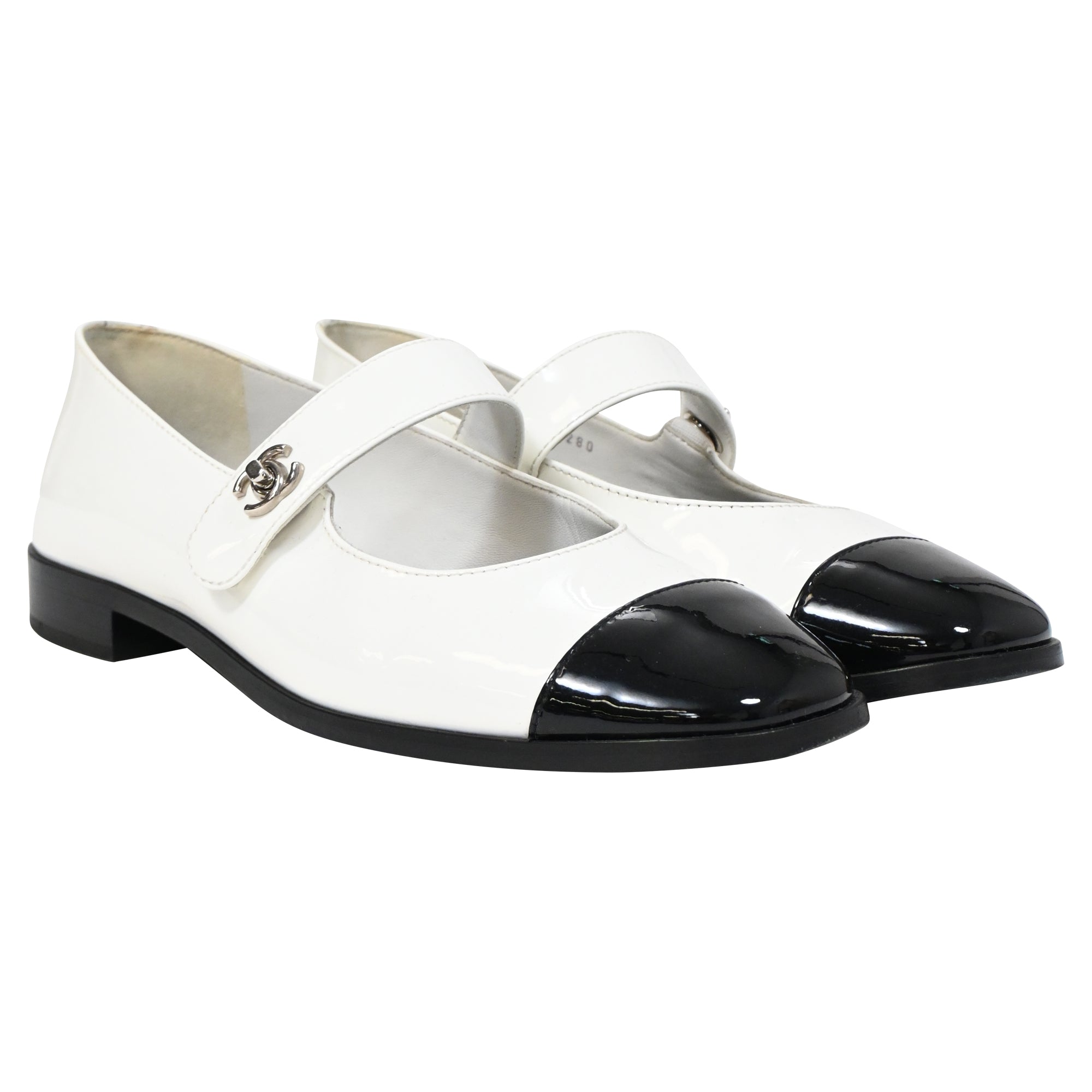 Chanel CC Mary Jane Ballet Flats in White Patent Leather