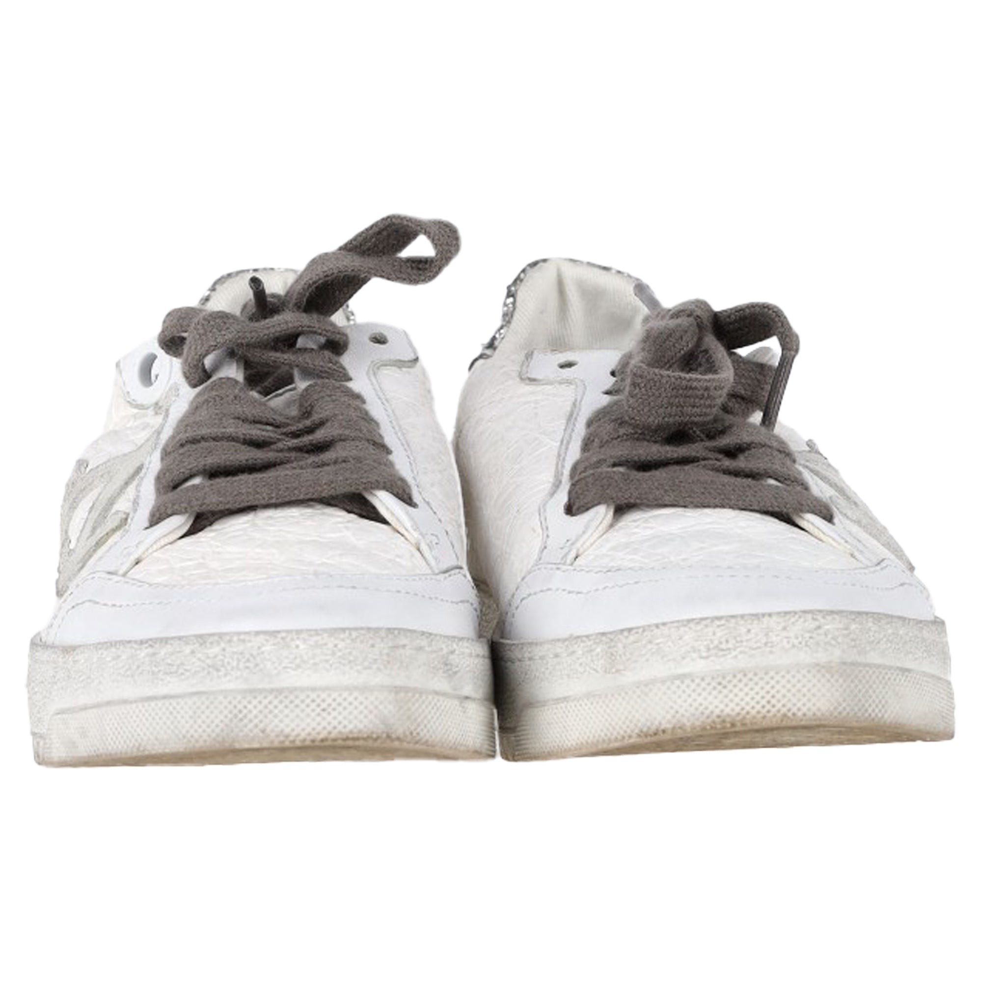 Off-White 2.0 Glitter Detail Lace Low Top Sneakers in White Leather