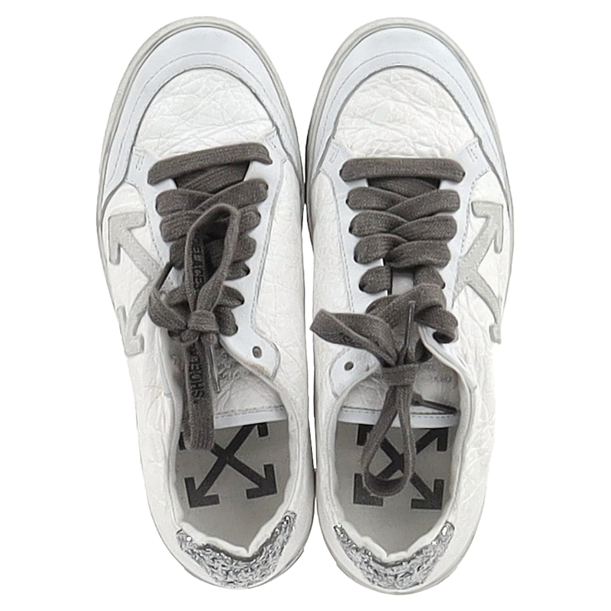 Off-White 2.0 Glitter Detail Lace Low Top Sneakers in White Leather