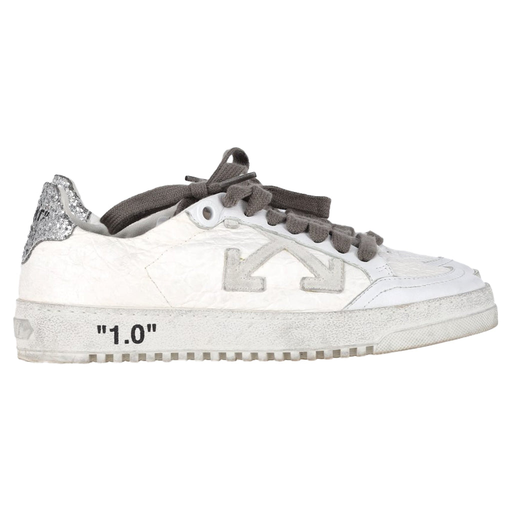 Off-White 2.0 Glitter Detail Lace Low Top Sneakers in White Leather