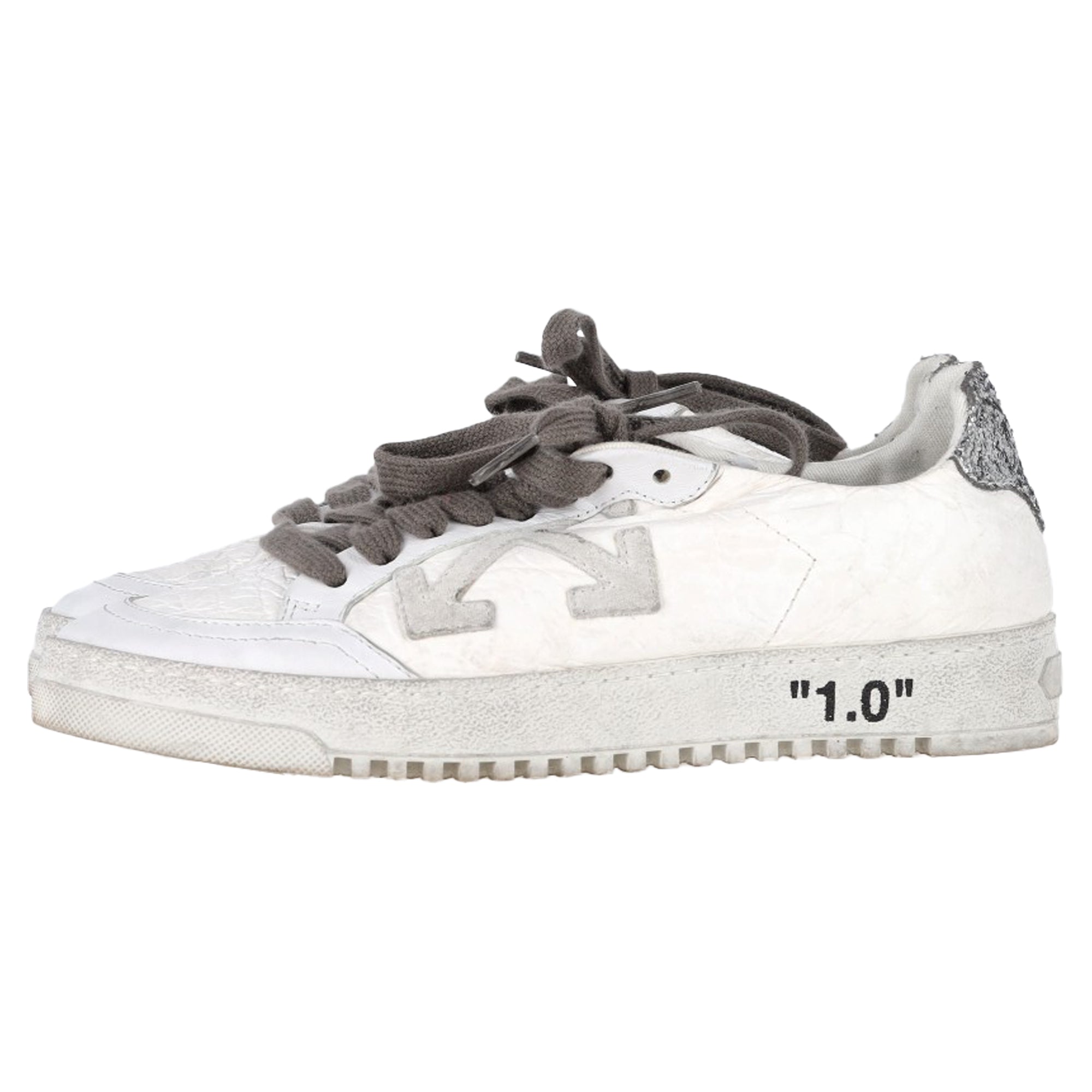 Off-White 2.0 Glitter Detail Lace Low Top Sneakers in White Leather