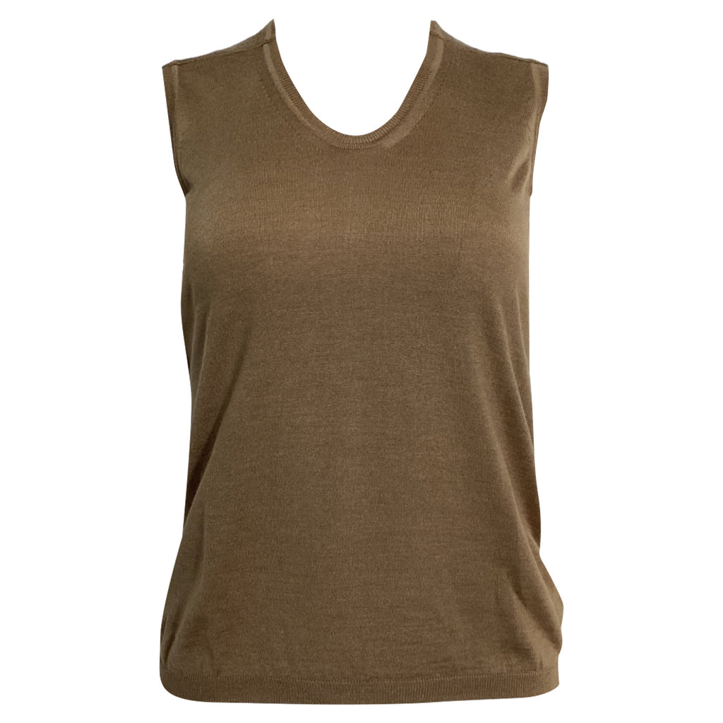 Saint Laurent Knitted Tank Top in Brown Cashmere