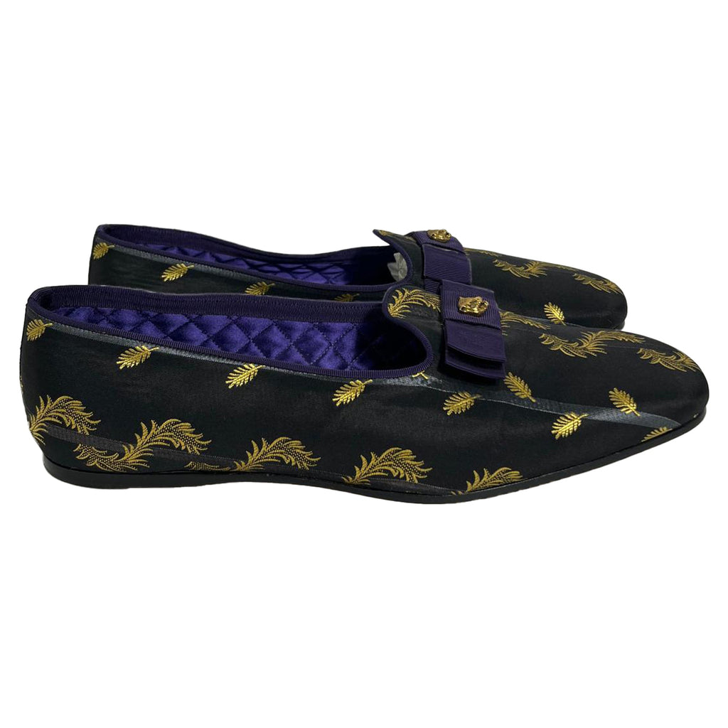 Men's Gucci Slip-On Jacquard Dress Loafers in Black Satin