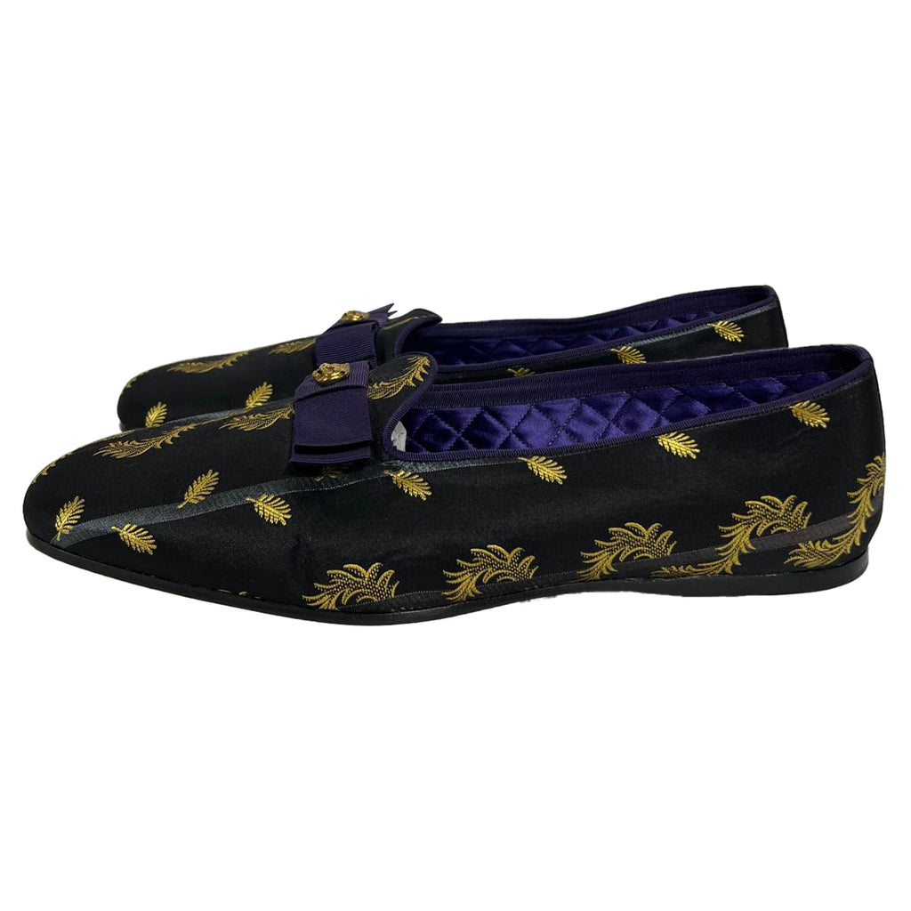 Men's Gucci Slip-On Jacquard Dress Loafers in Black Satin