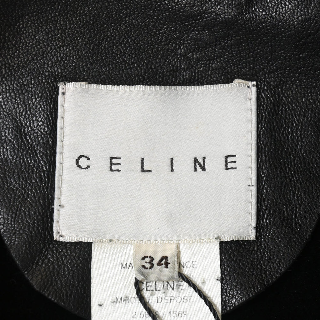 Celine Belted Mandarin Collared Jacket in Black Leather