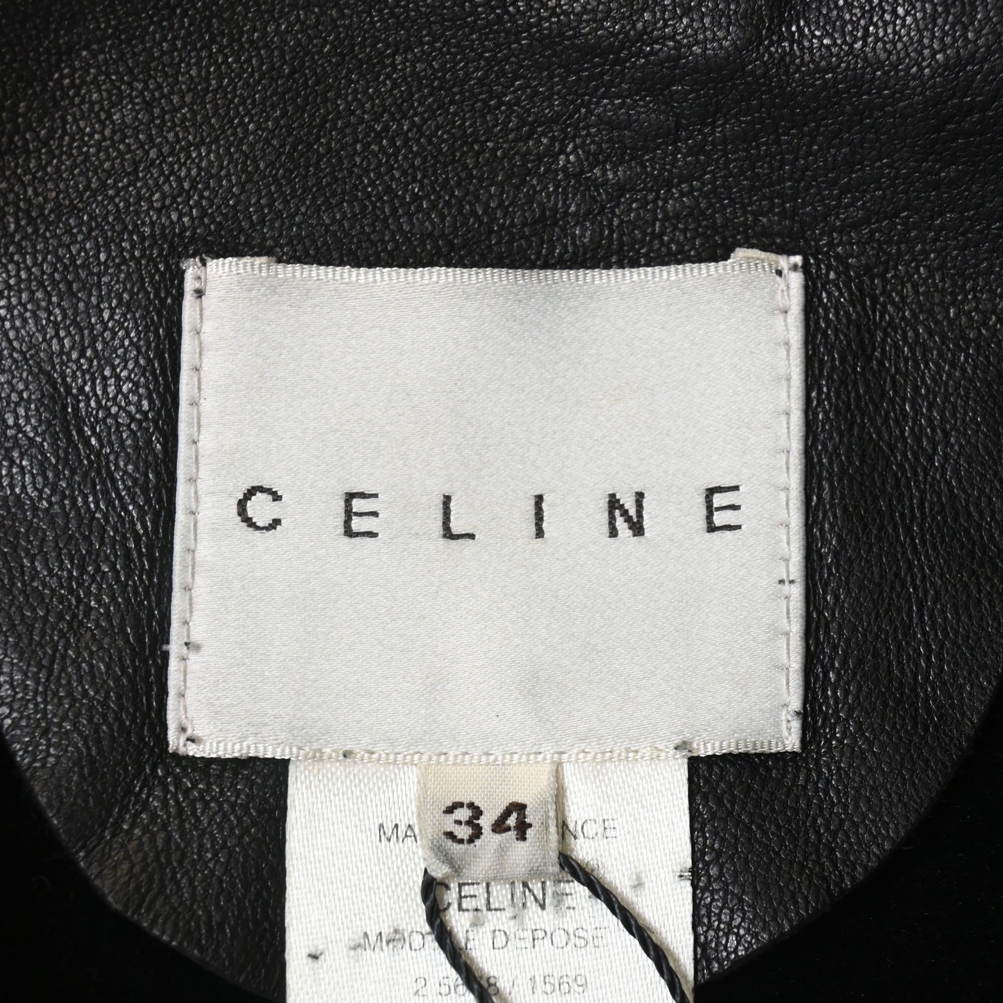 Celine Belted Mandarin Collared Jacket in Black Leather