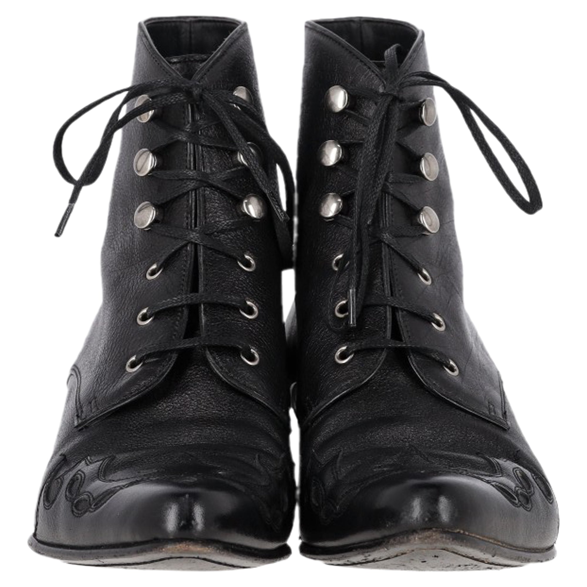 Saint Laurent Western Lace-Up Ankle boots inn Black Leather