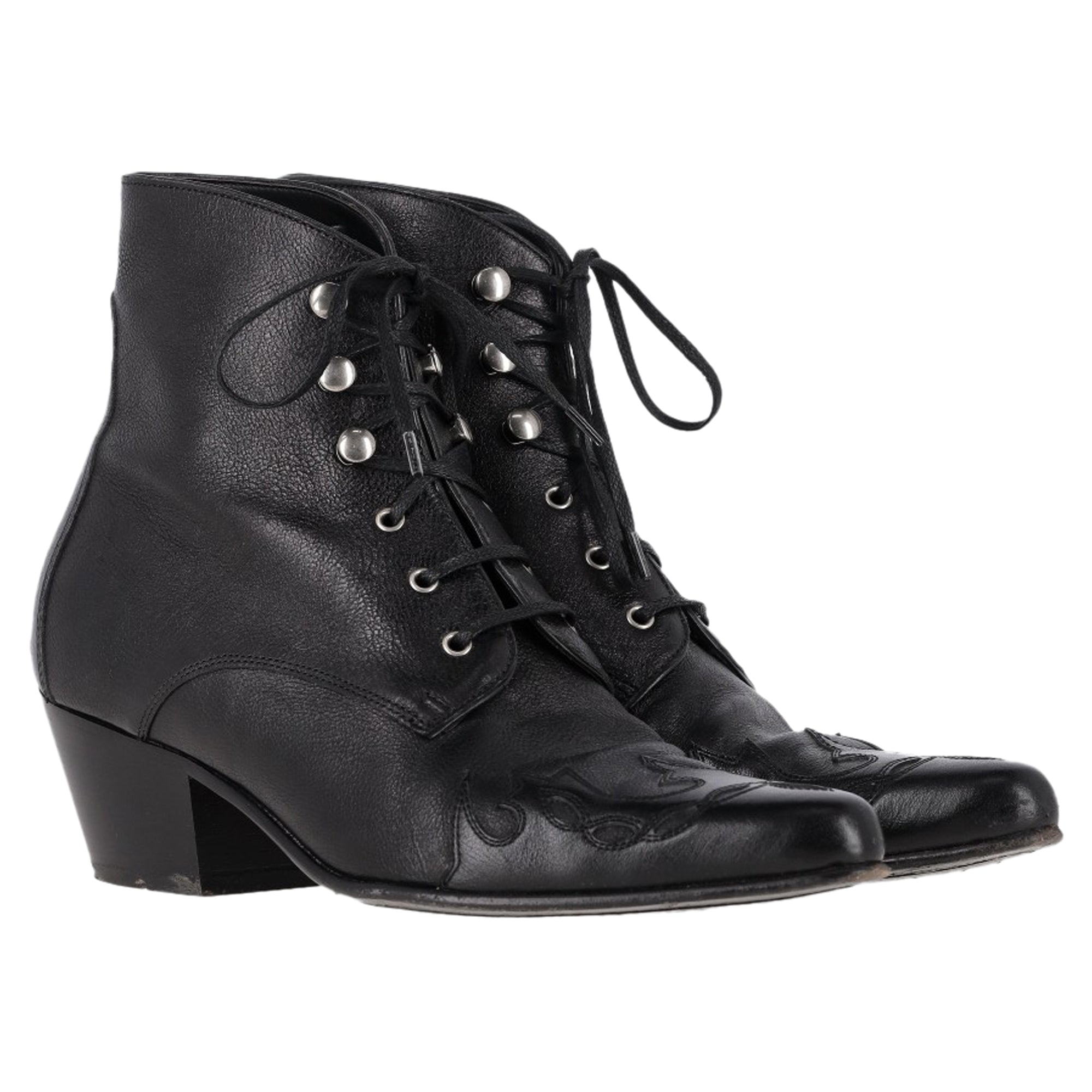 Saint Laurent Western Lace-Up Ankle boots inn Black Leather