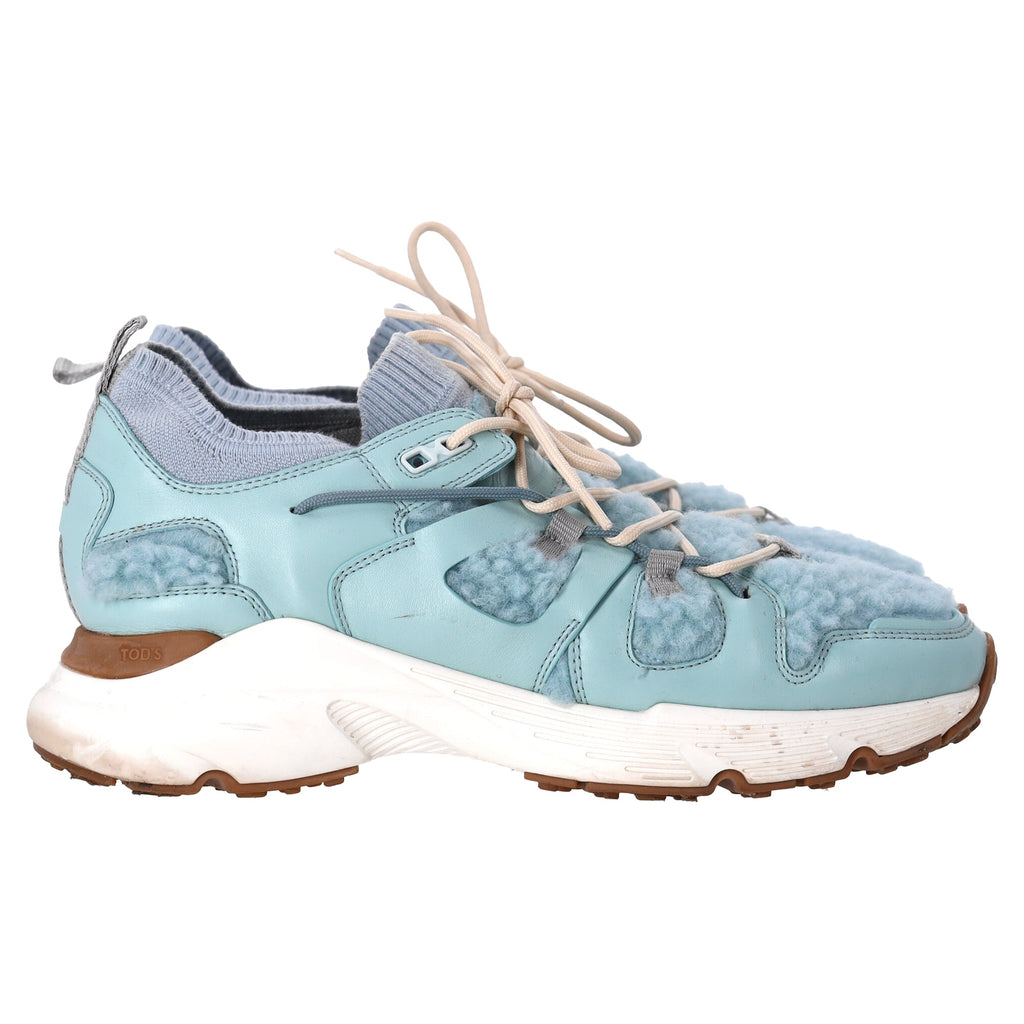 Women's  Tod's Sheared Lace-Up Sneakers in Blue Leather