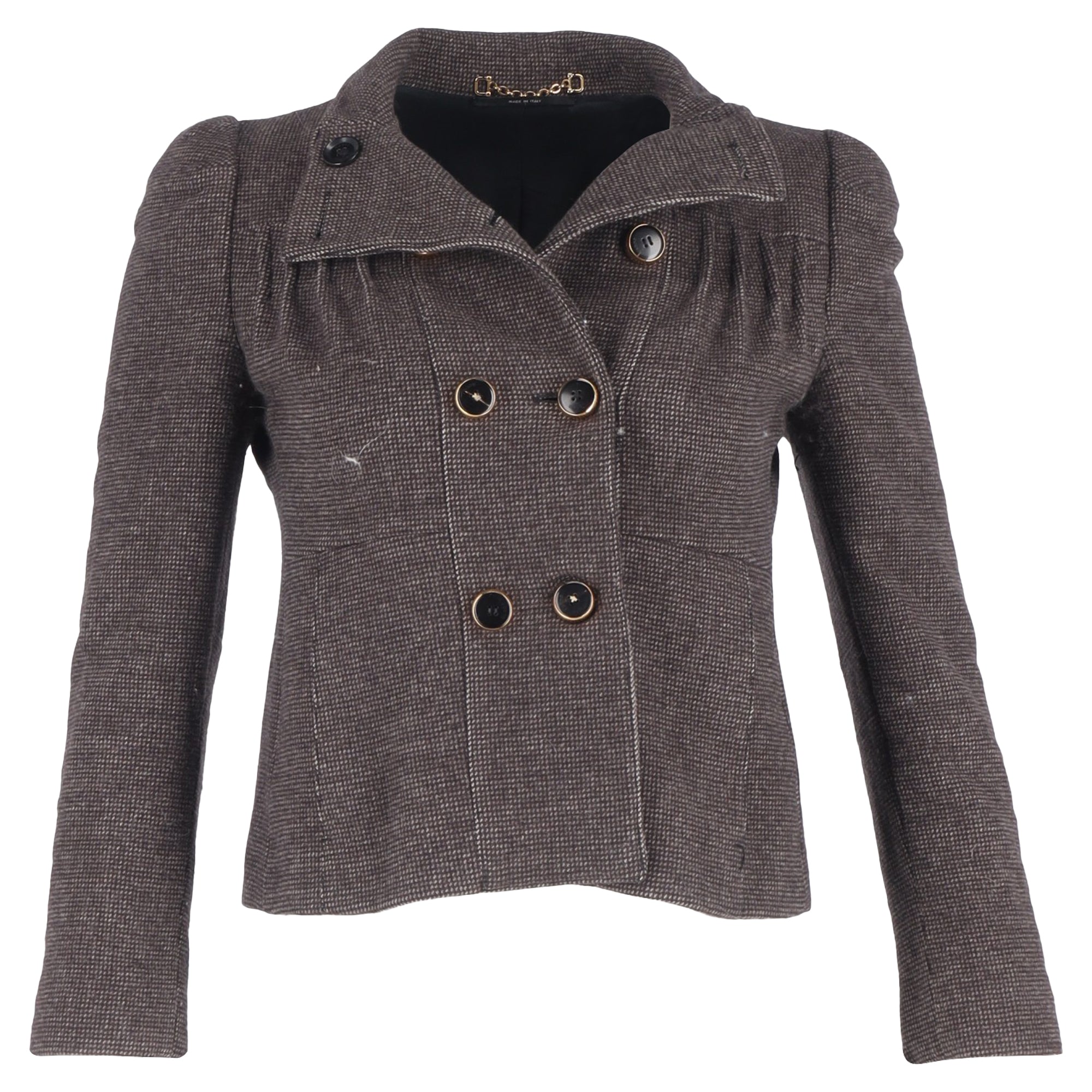 Gucci Textured Double-Breasted Blazer in Brown Wool
