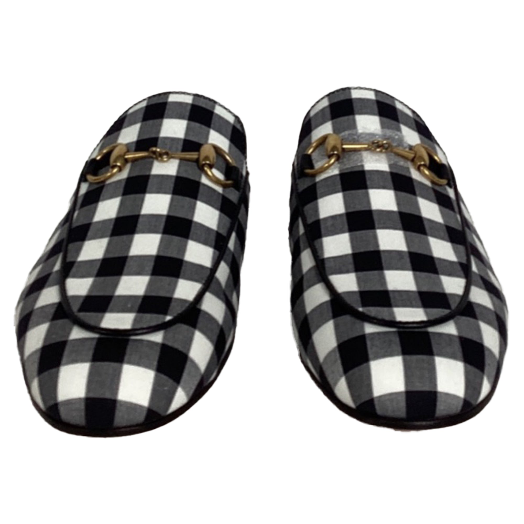 Women's Gucci Princetown Horsebit Check Mules in Multicolor Cotton