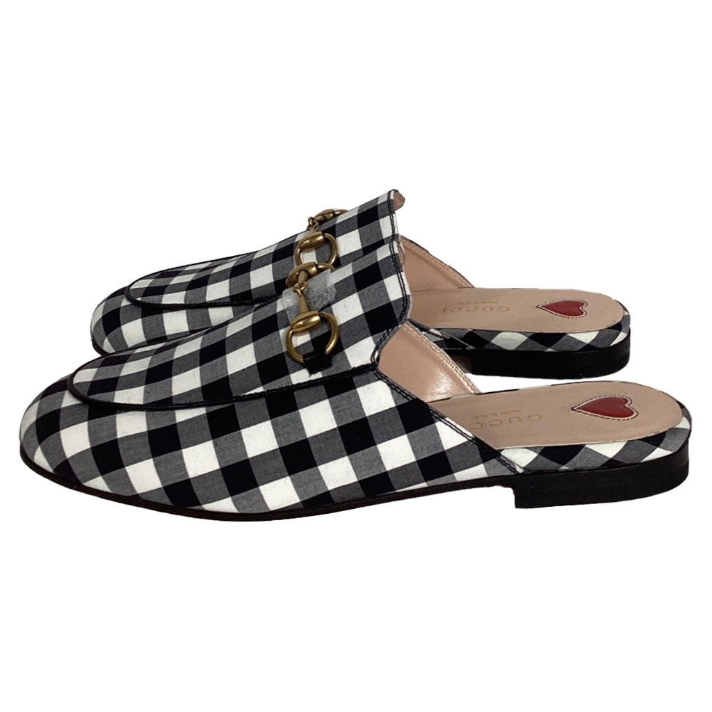 Women's Gucci Princetown Horsebit Check Mules in Multicolor Cotton