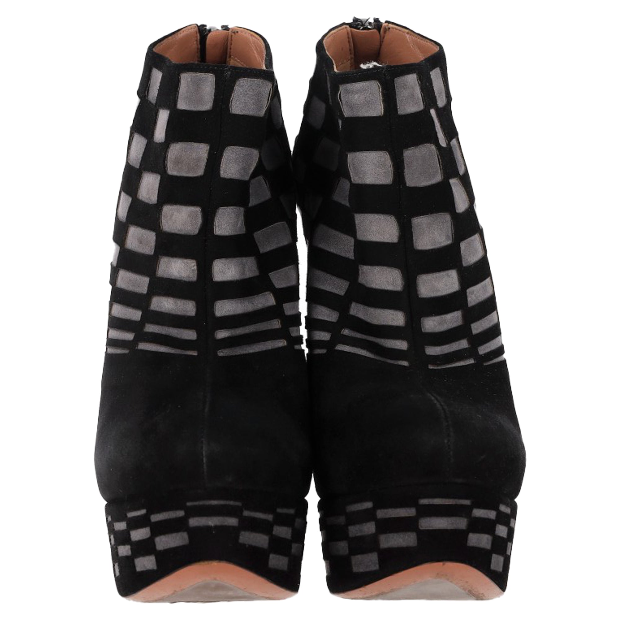 Women's Alaïa Laser Cut Platform Ankle Boots in Black Suede