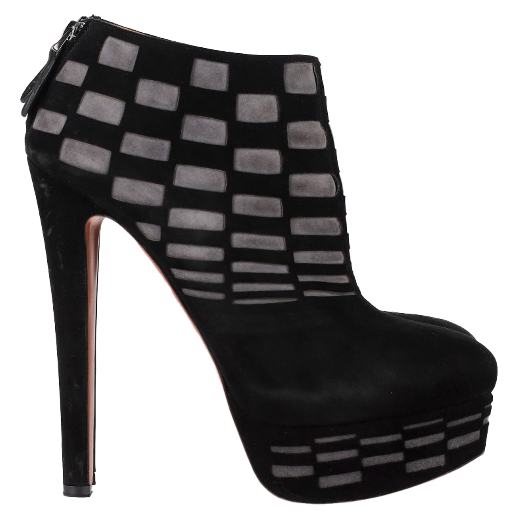 Women's Alaïa Laser Cut Platform Ankle Boots in Black Suede
