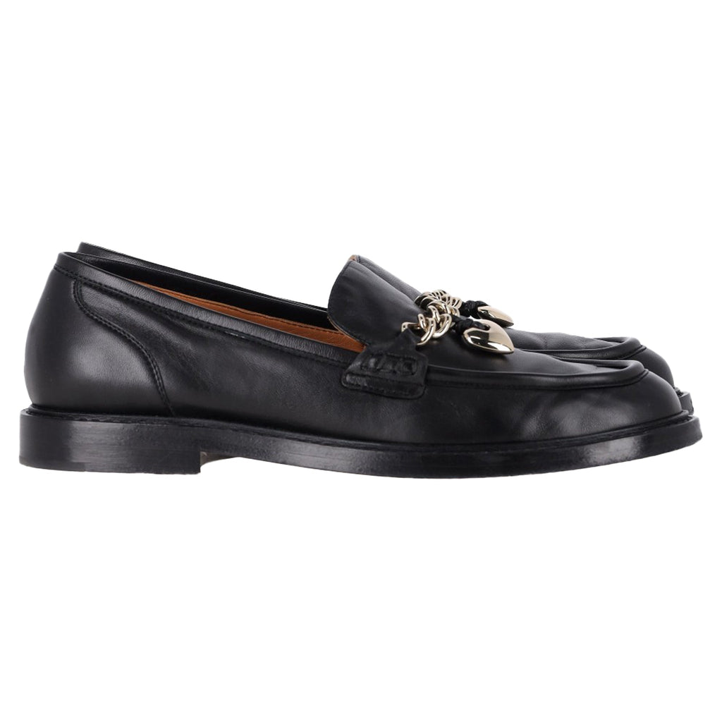 Chloé Ninna Heart Chain Detail Loafers in Black Leather