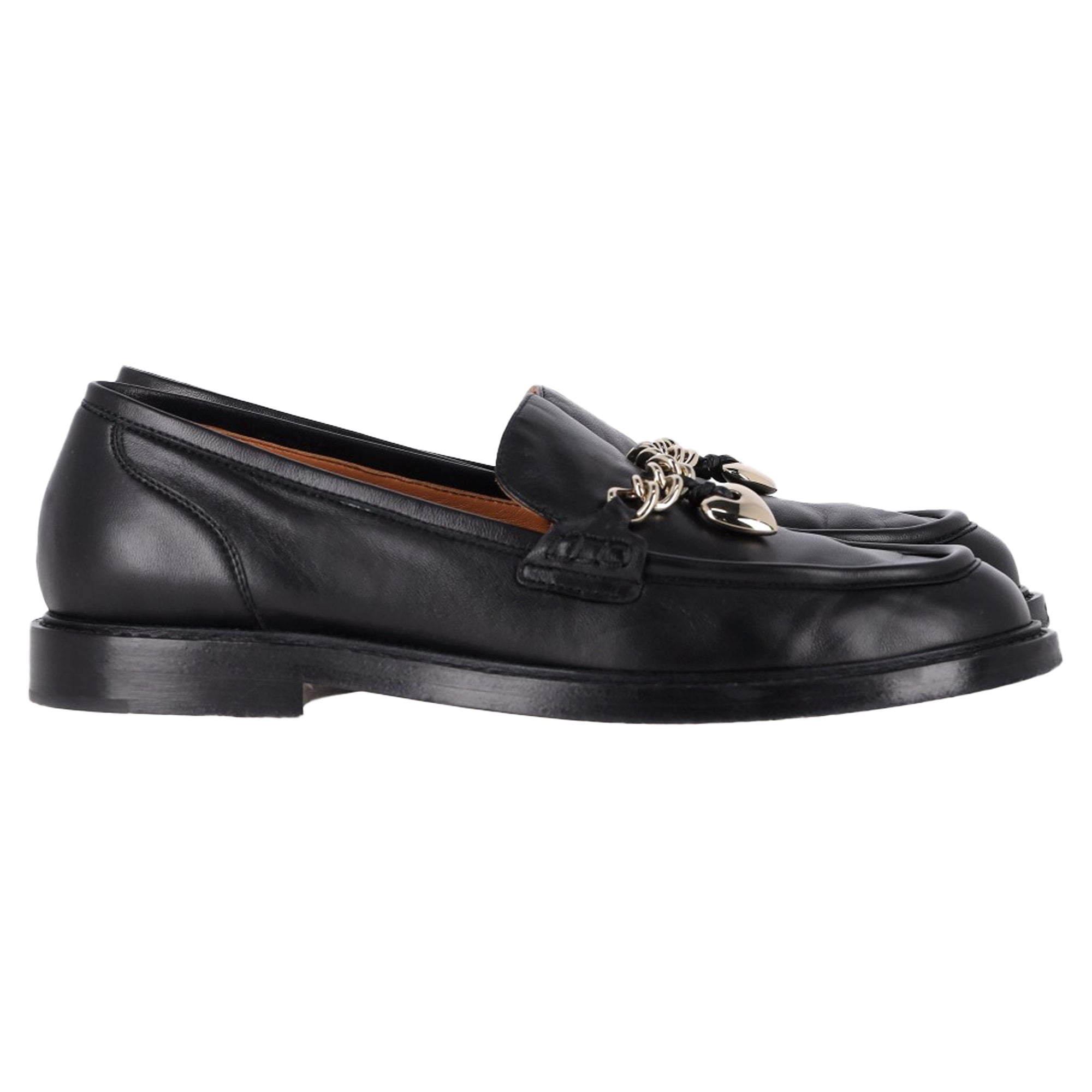 Chloé Ninna Heart Chain Detail Loafers in Black Leather