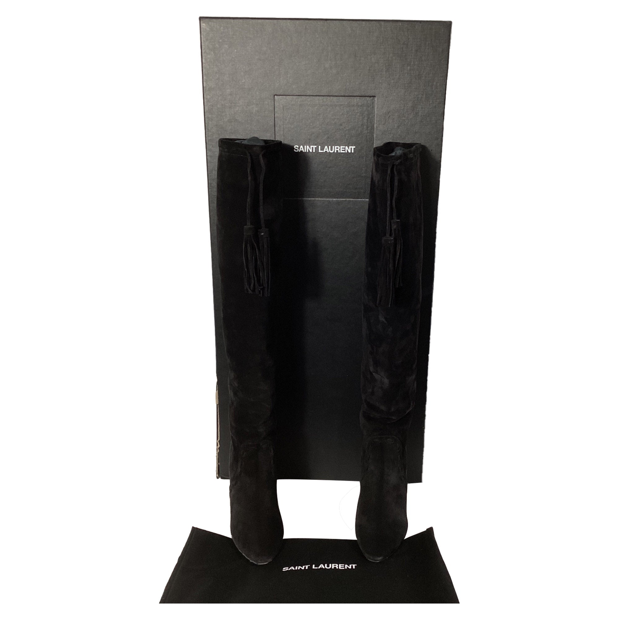 Women's Saint Laurent Meurice 105 Knee Boots in Black Suede