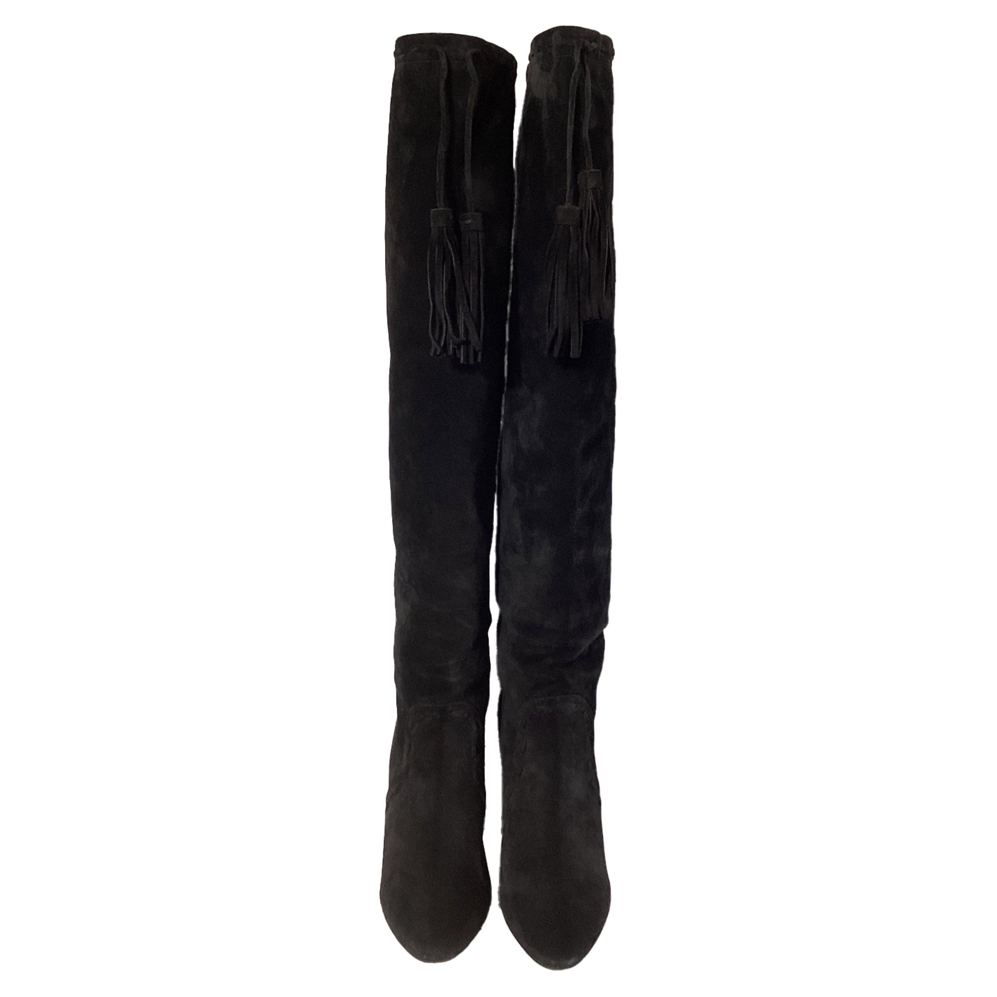Women's Saint Laurent Meurice 105 Knee Boots in Black Suede