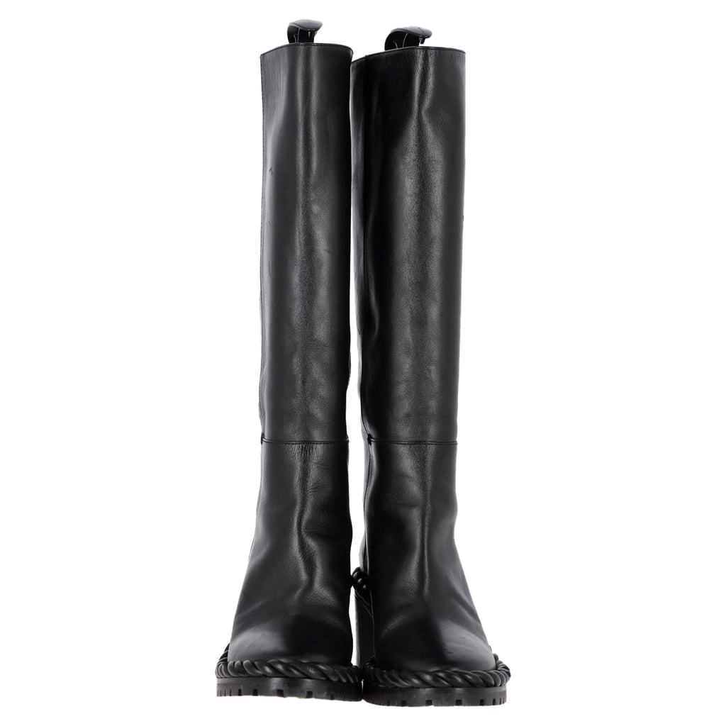 Valentino Garavani Rope Mid-Calf Block Heel Boots in Black Leather
