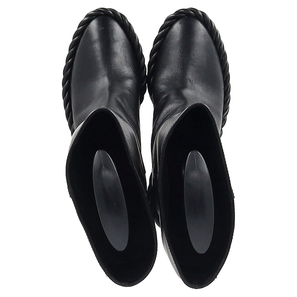 Valentino Garavani Rope Mid-Calf Block Heel Boots in Black Leather