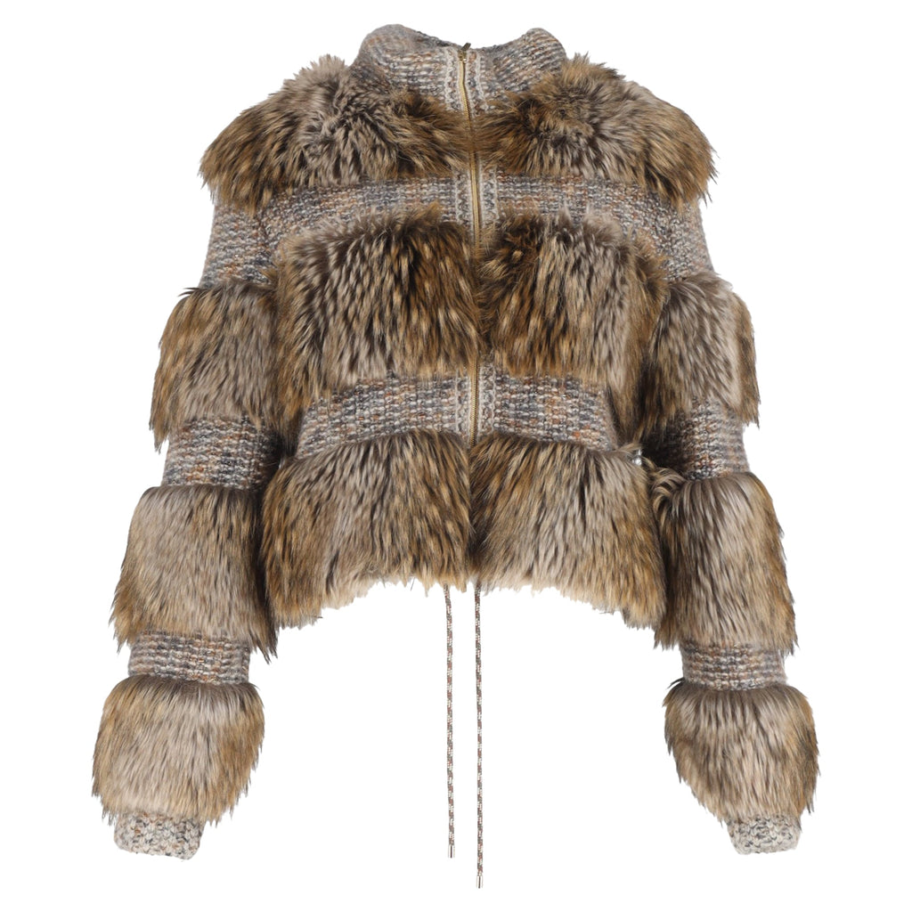 Chanel Tweed and Faux Fur Jacket in Brown Cashmere