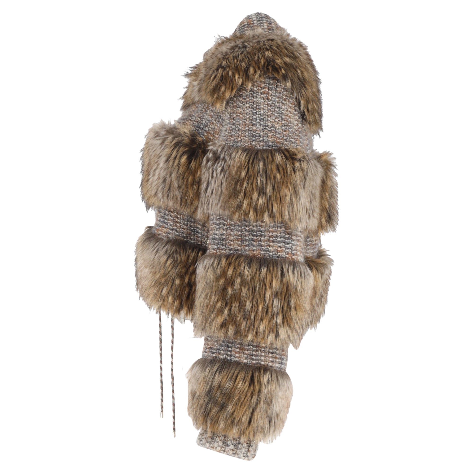 Chanel Tweed and Faux Fur Jacket in Brown Cashmere