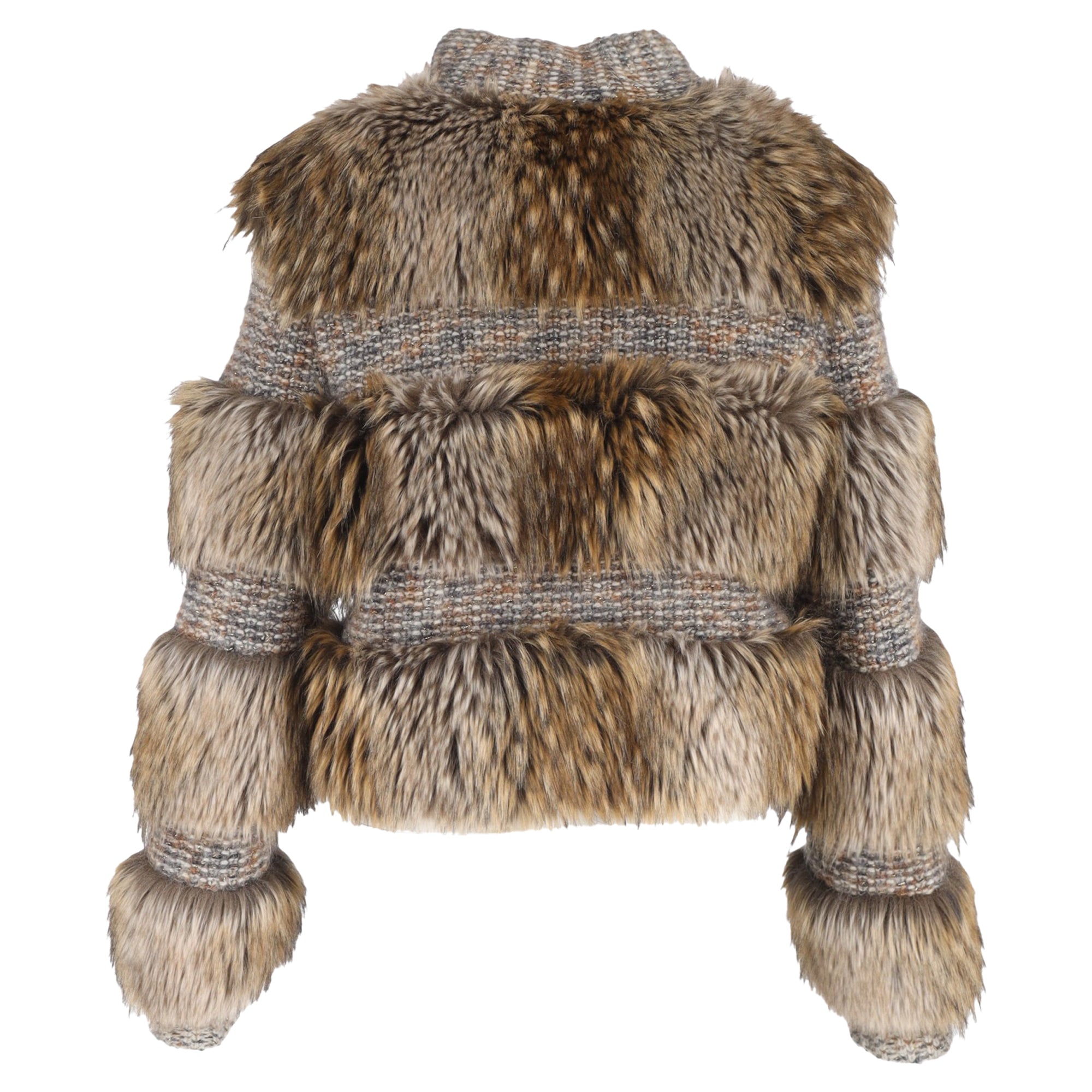 Chanel Tweed and Faux Fur Jacket in Brown Cashmere