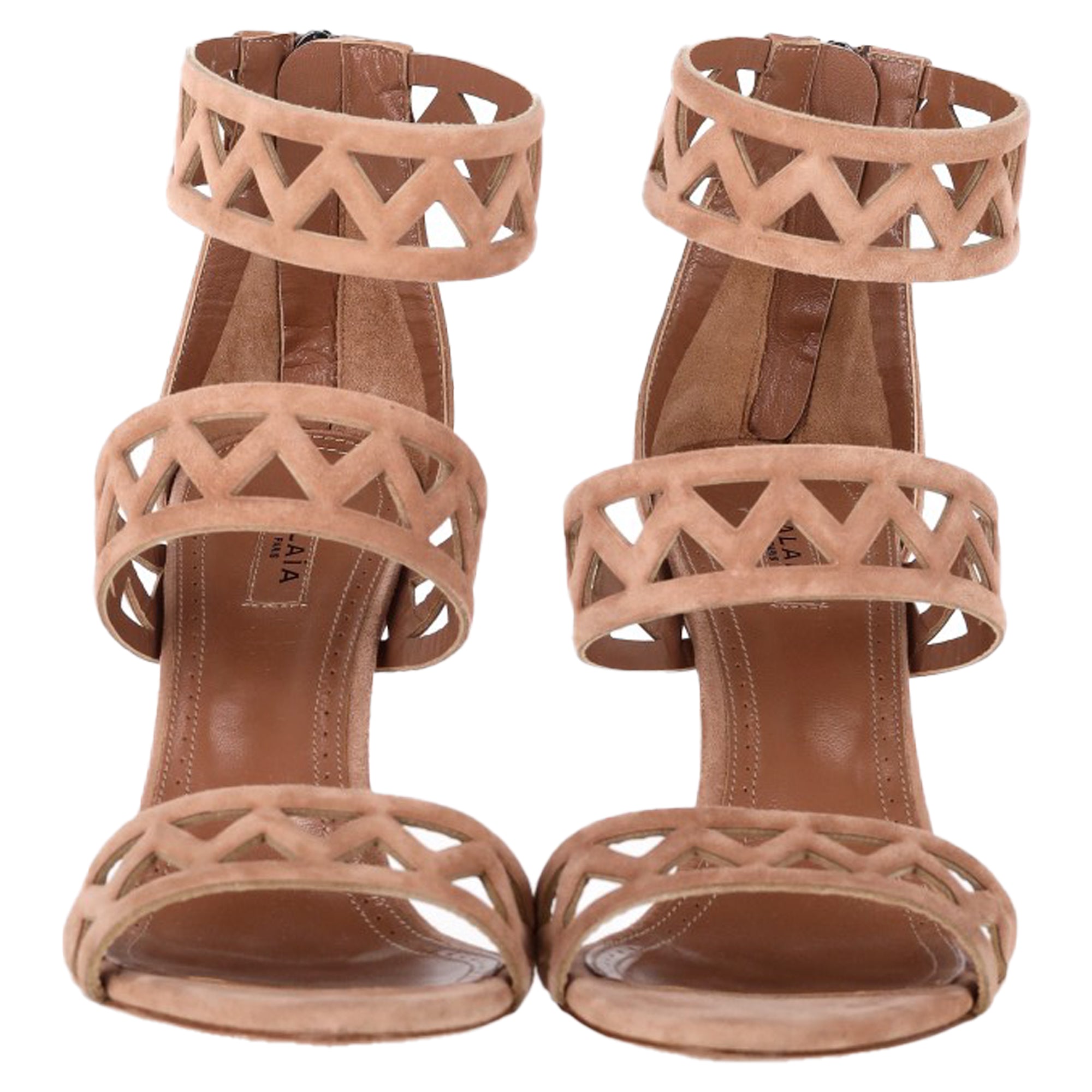 Alaïa 90 Laser-Cut Sandals in Nude Suede