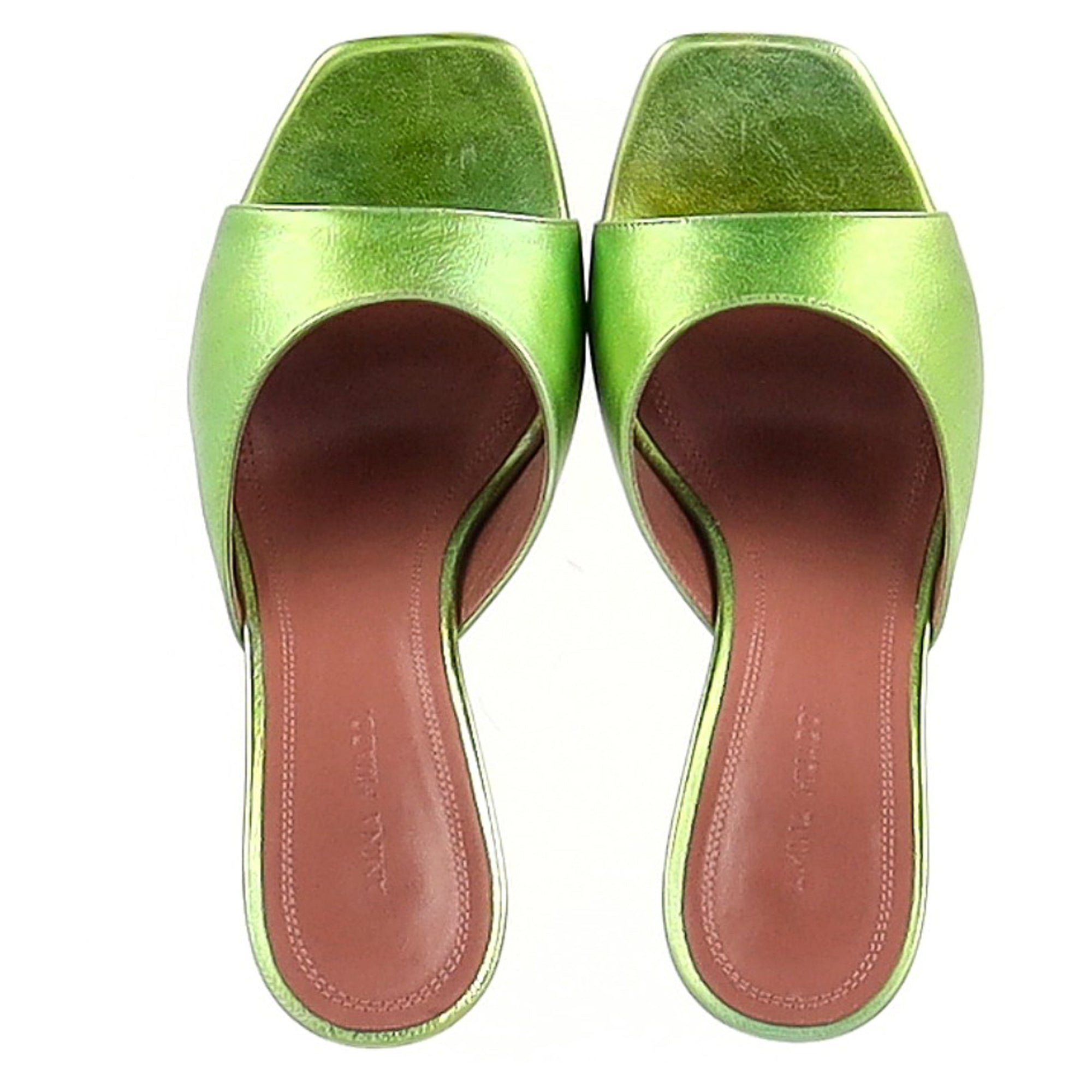 Amina Muaddi Lupita 95 Square Toe Mules in Green Leather