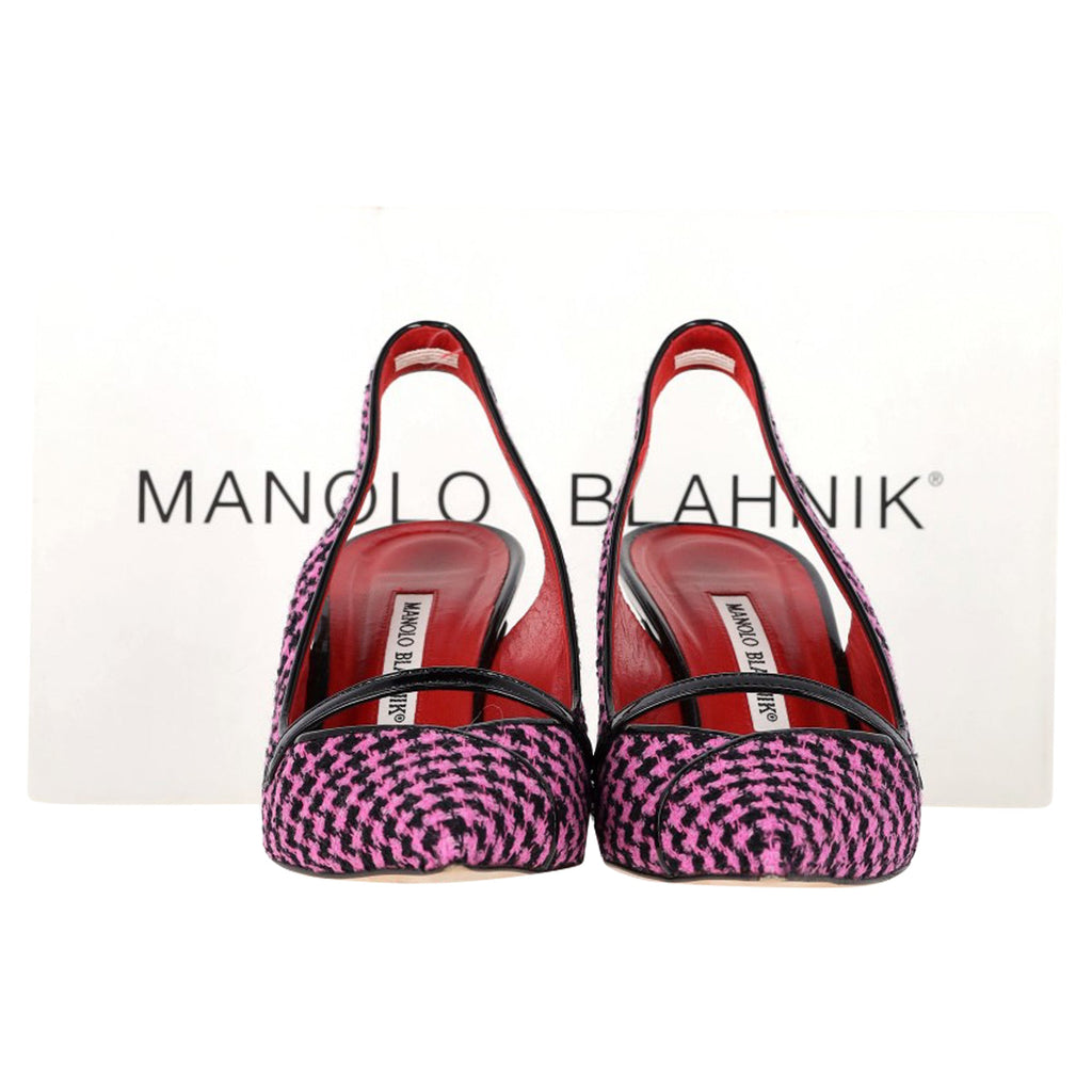 Women's Manolo Blahnik Houndstooth Slingback Pumps in Pink Tweed