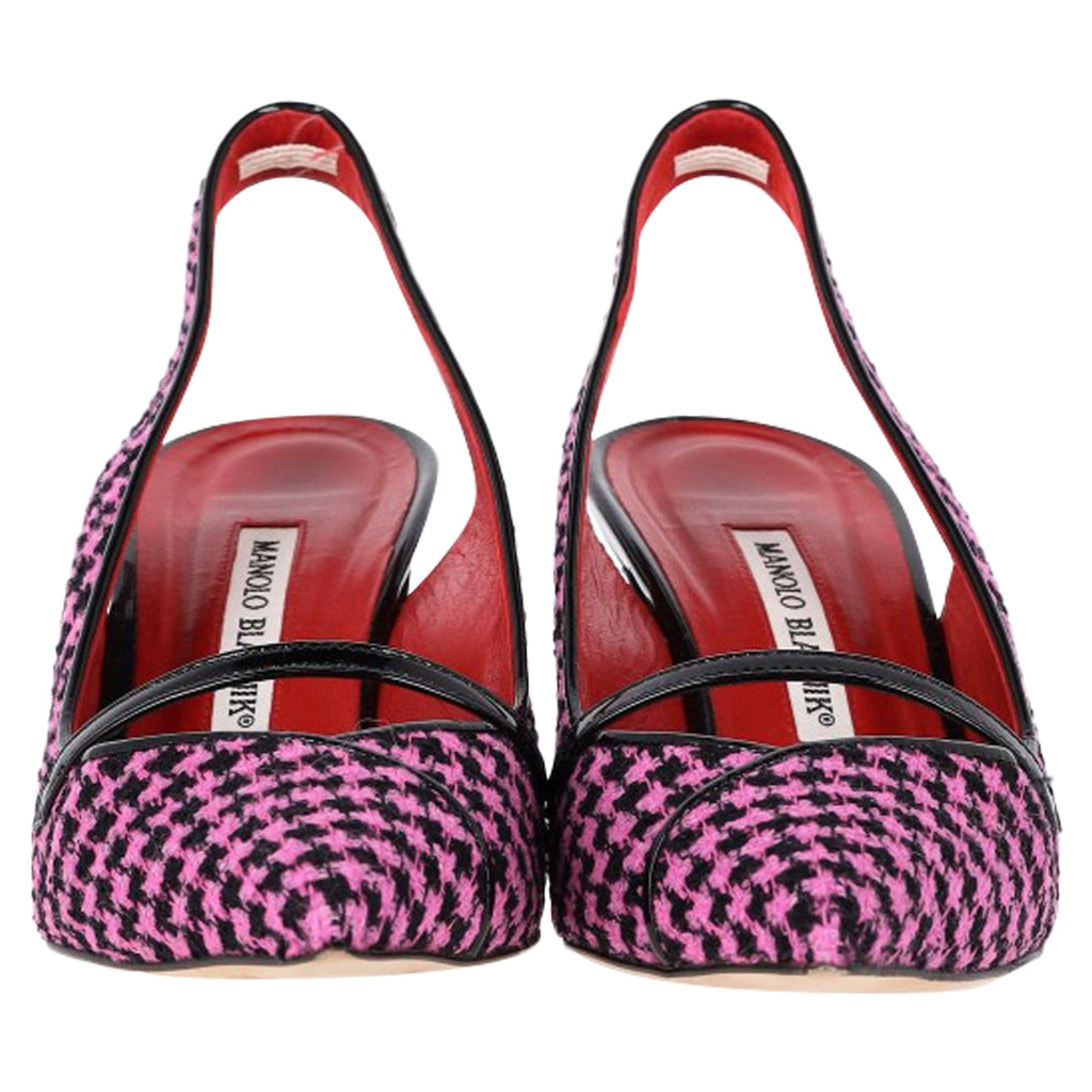 Women's Manolo Blahnik Houndstooth Slingback Pumps in Pink Tweed