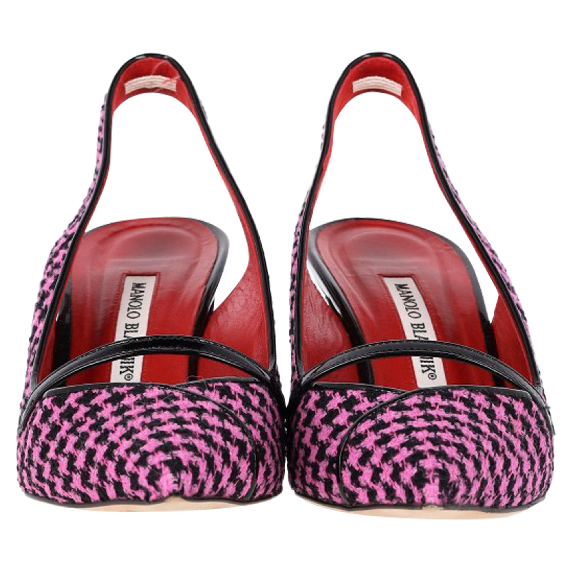 Women's Manolo Blahnik Houndstooth Slingback Pumps in Pink Tweed