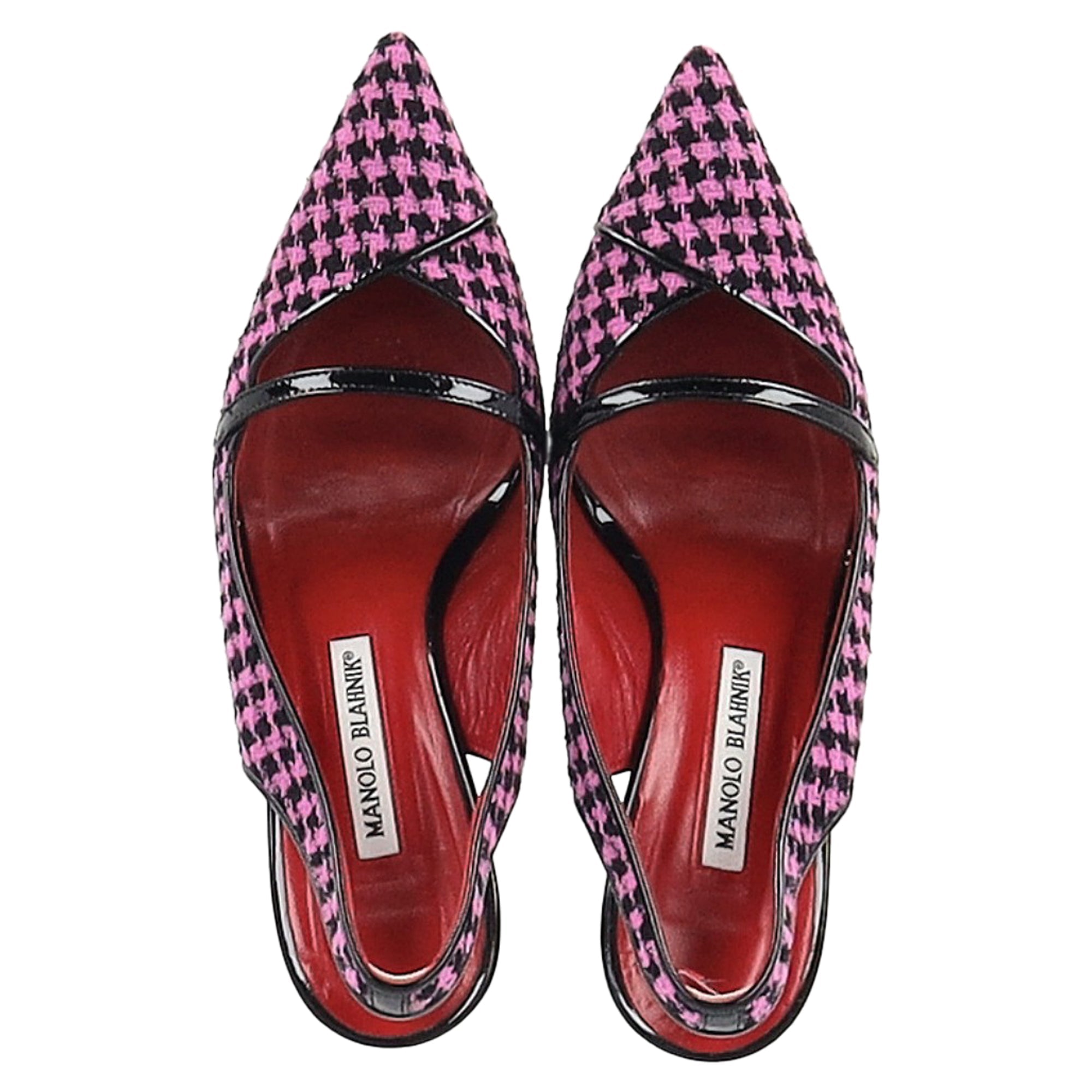 Women's Manolo Blahnik Houndstooth Slingback Pumps in Pink Tweed