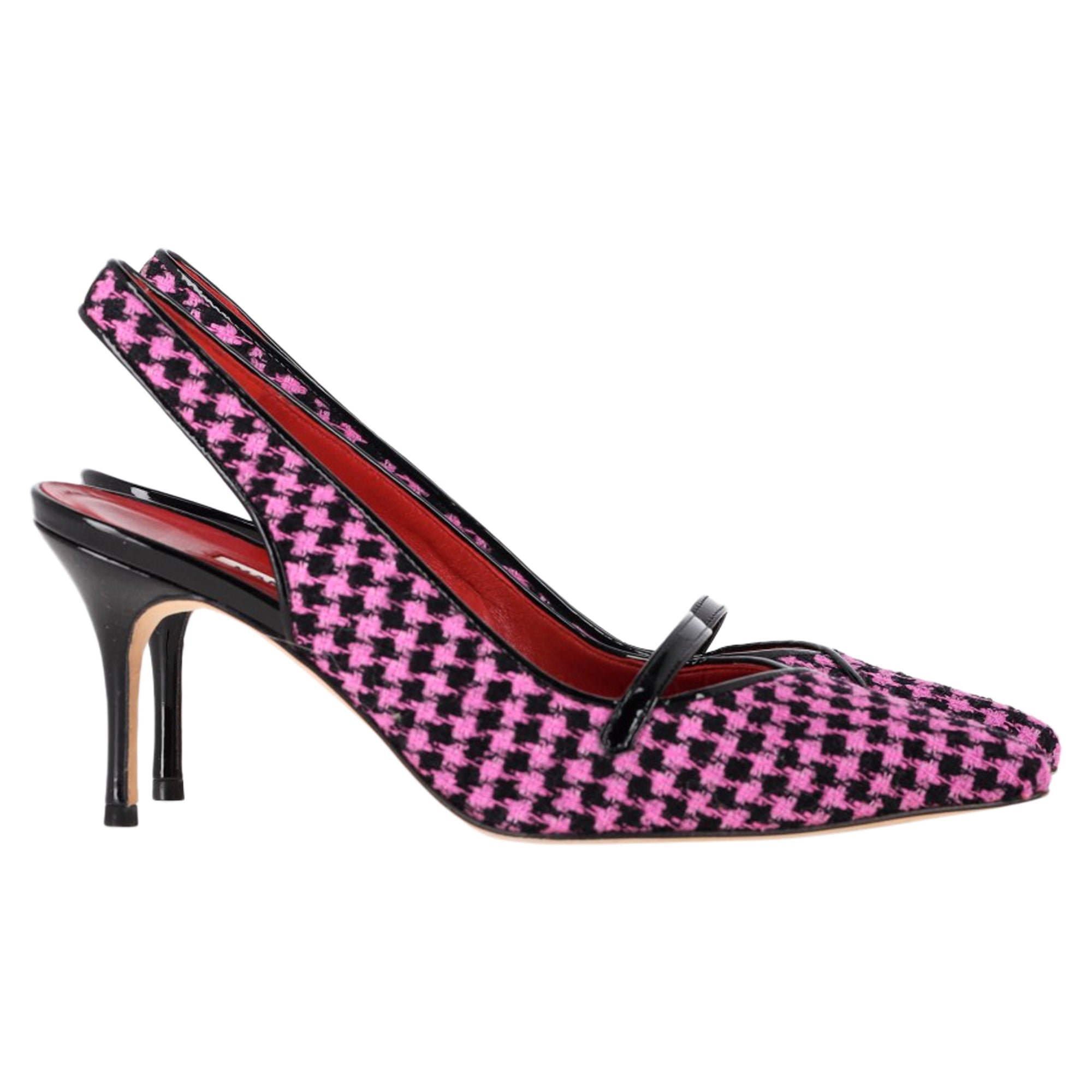 Women's Manolo Blahnik Houndstooth Slingback Pumps in Pink Tweed