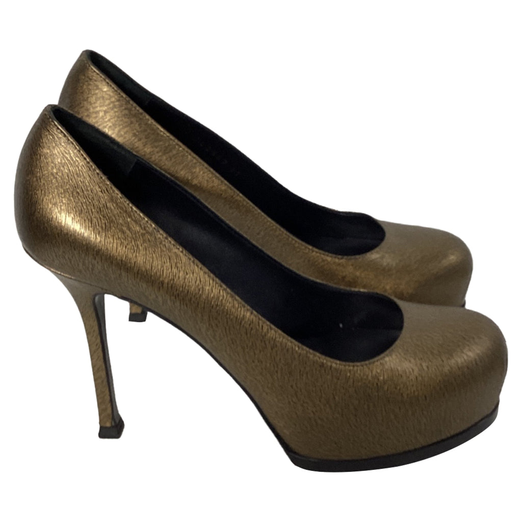 Yves Saint Laurent Tribtoo Platform Pumps in Gold Leather