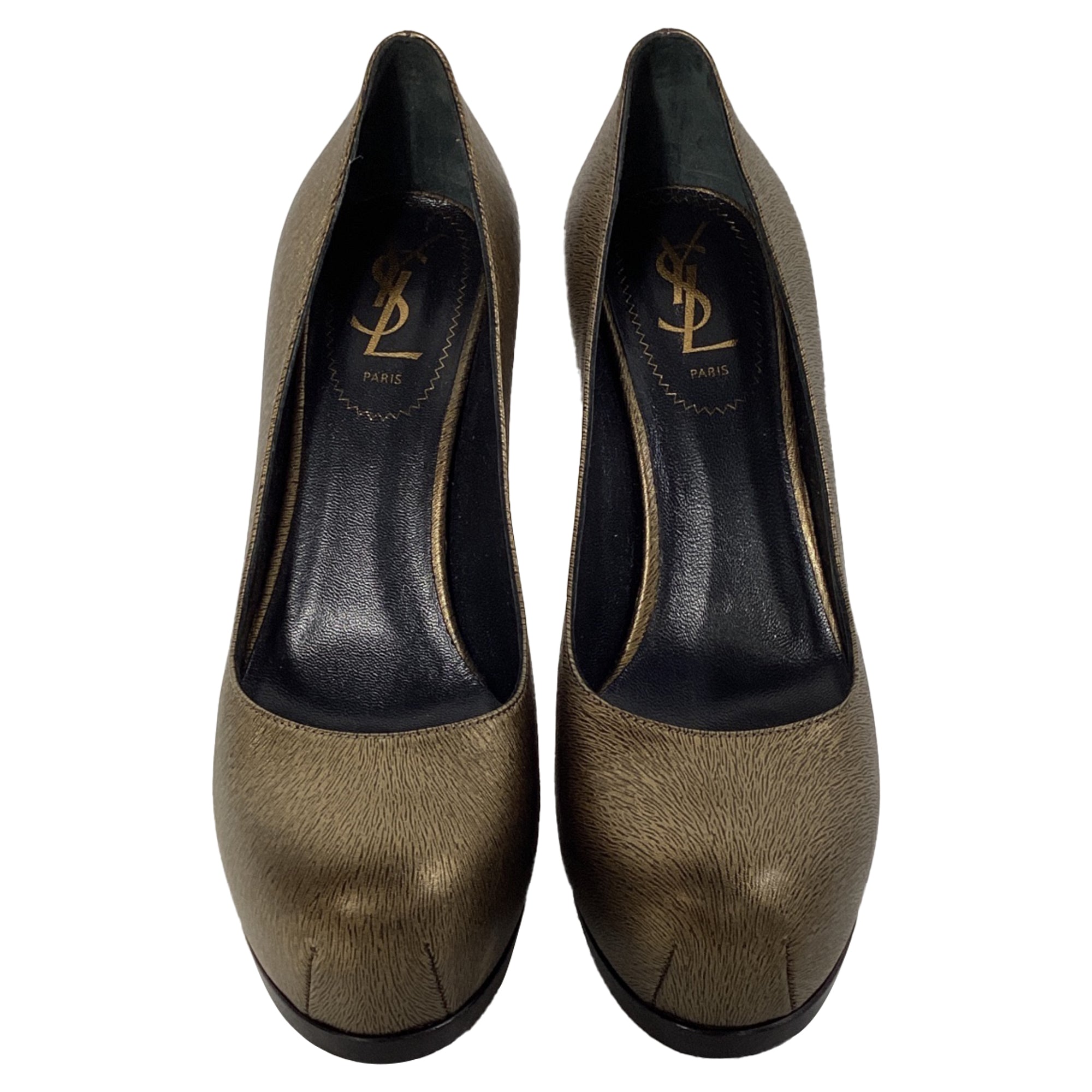 Yves Saint Laurent Tribtoo Platform Pumps in Gold Leather