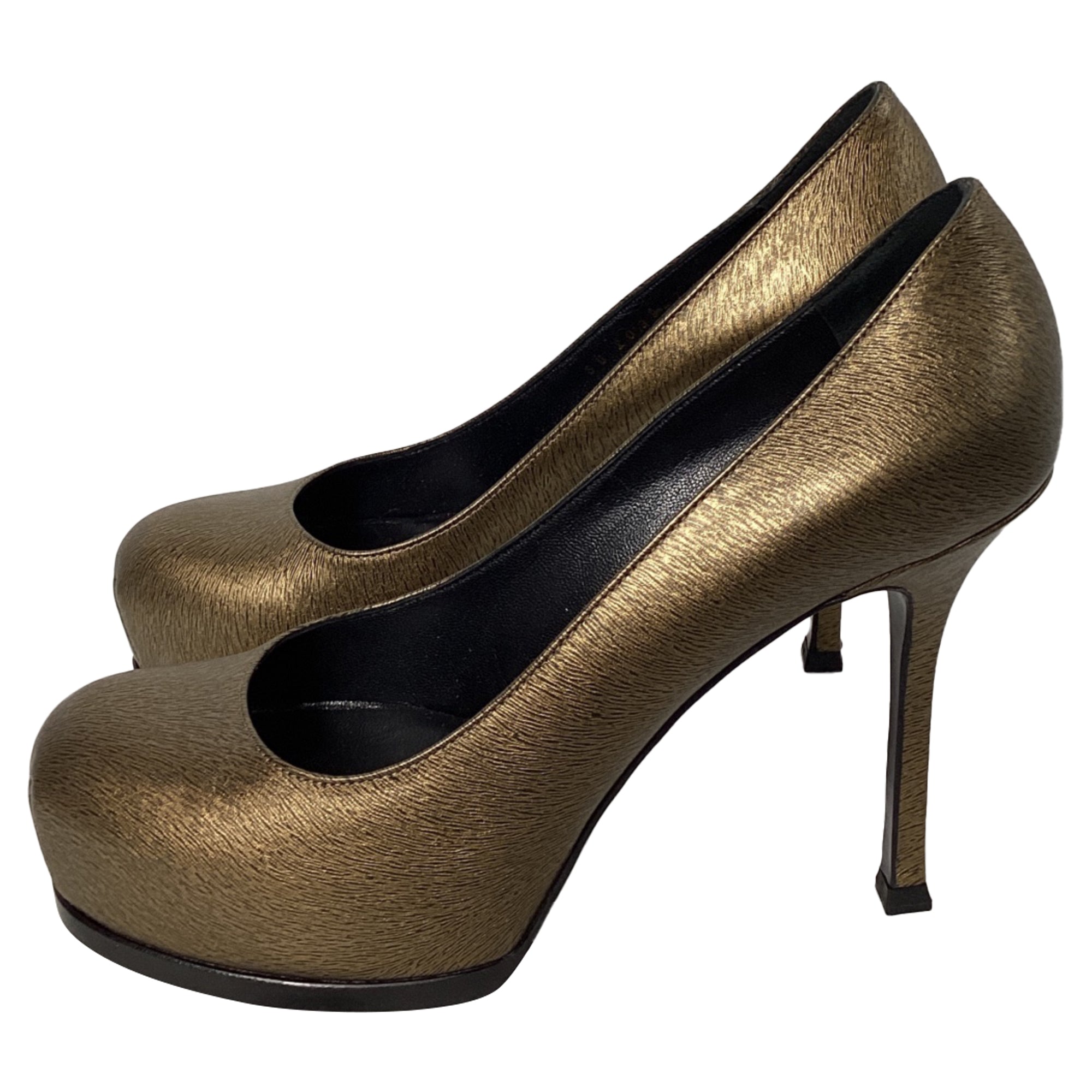 Yves Saint Laurent Tribtoo Platform Pumps in Gold Leather